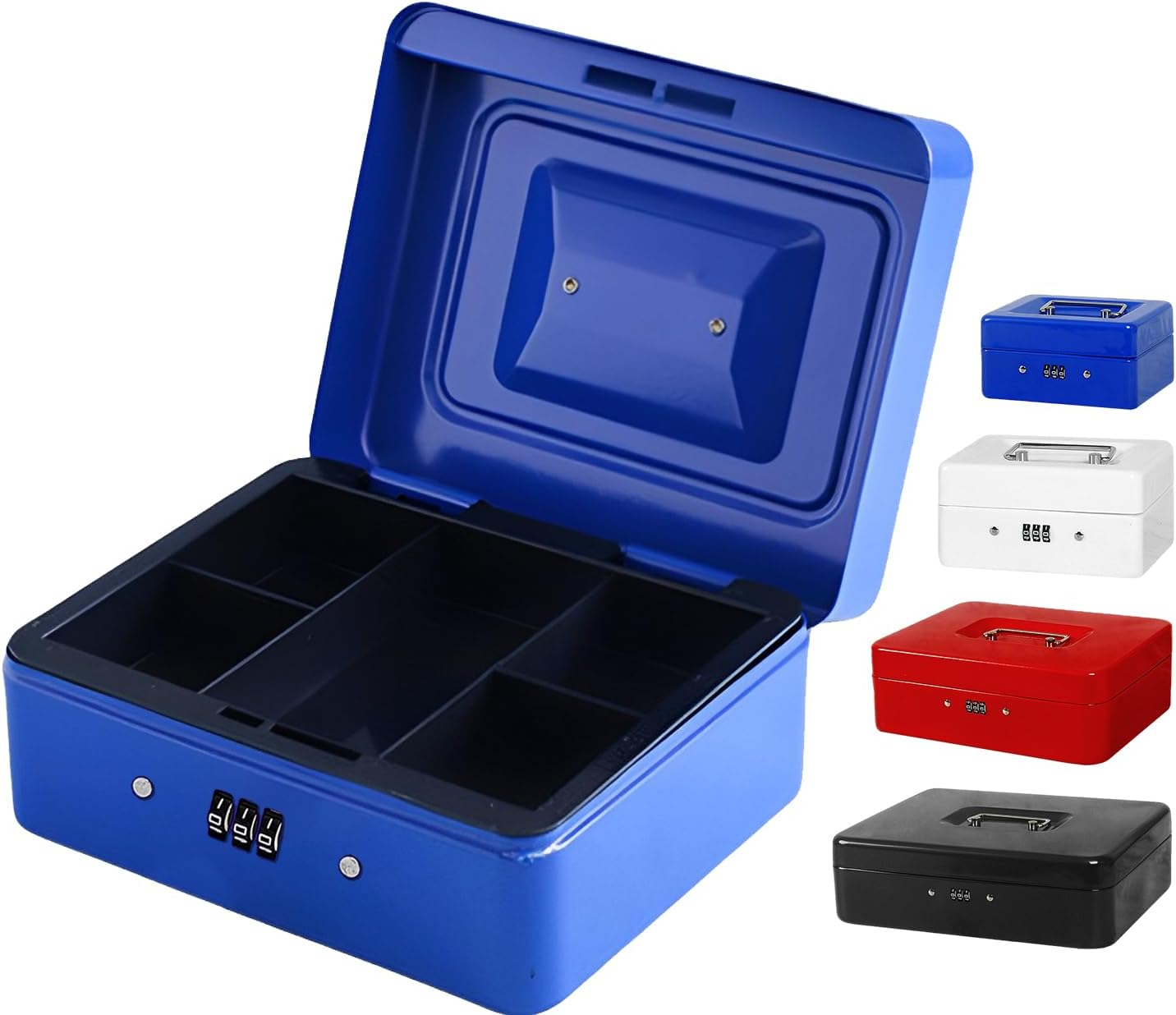 Vivva Steel Cash Box with Combination Lock, Metal Small Money Organizer with Money Tray, Cash Storage Box with Lockable Cover, Cash Drawer(Black, 25X20X9Cm)