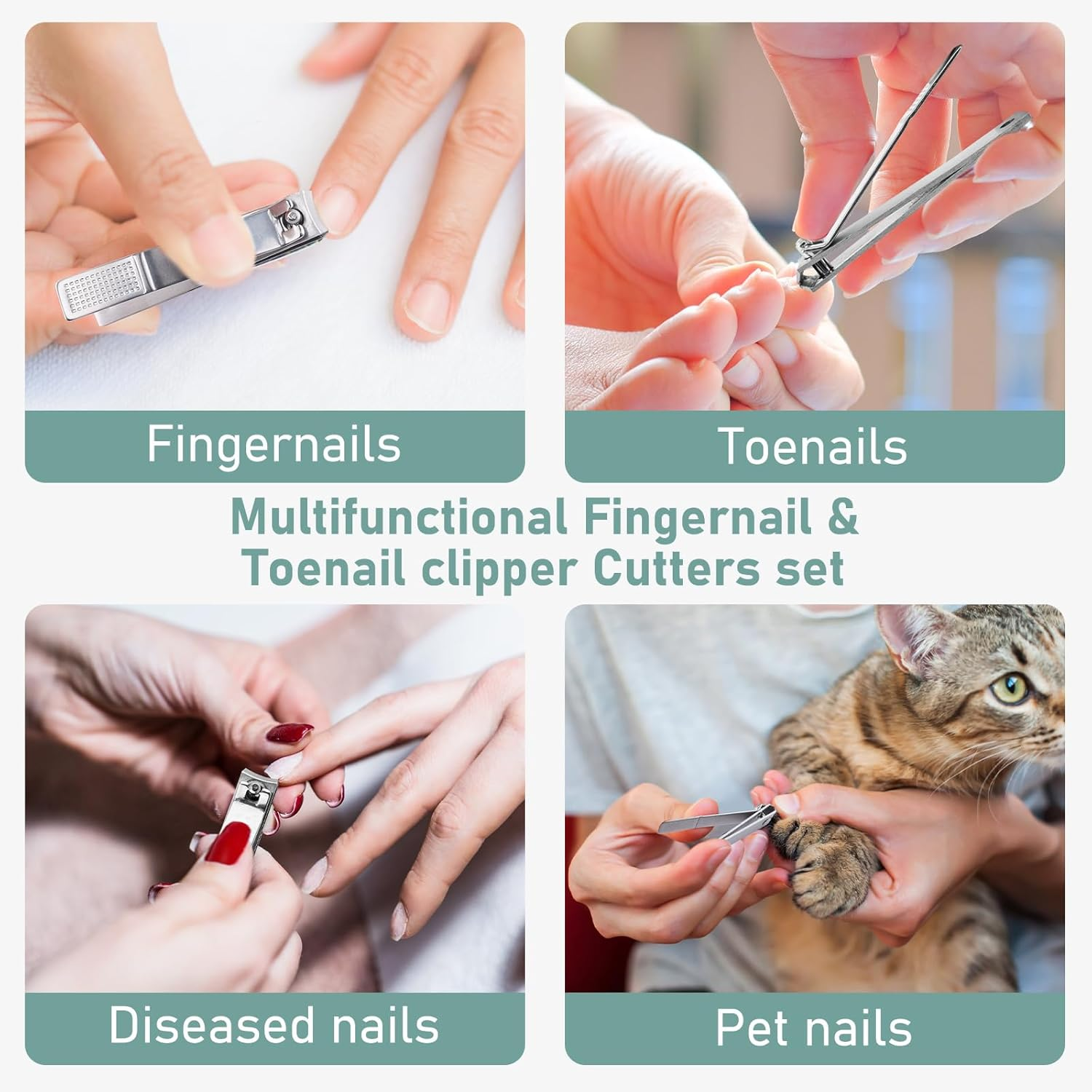 HOFASON 8 Pcs Large Nail Clippers Set for Women Men Stocking Stuffers, Stainless Steel Fingernail and Toenail Clipper Cutter Set Curved Cutter, Bulk Travel Manicure Pedicure Trimmer Kit image number 2