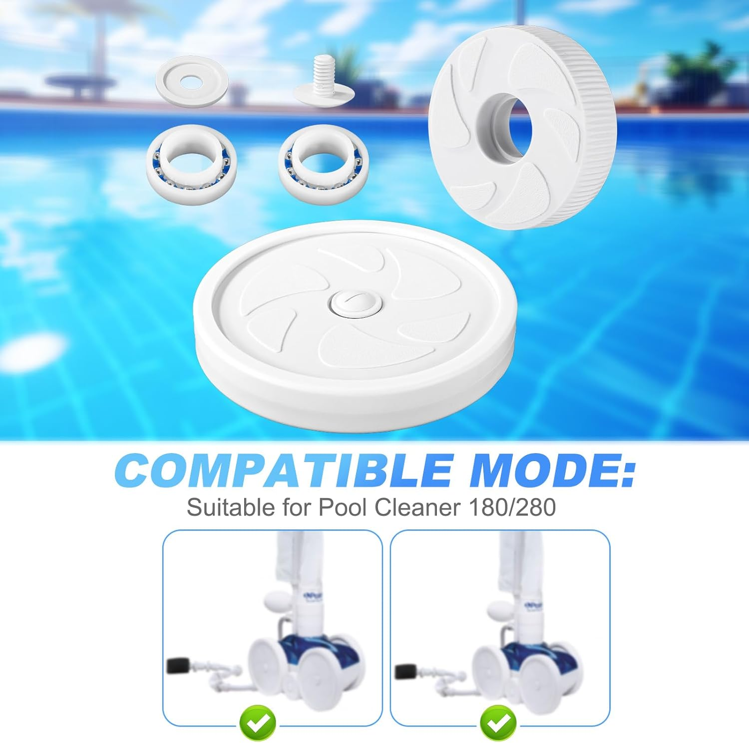 Lyreh Pool Cleaner Wheels Replacement Parts, Includes C16 Pool Cleaner Idler Wheel with Ball Bearing C60 Screw C55 and Washer C64, Large Wheel Assembly, Rebuild Kit for Polaris 180/280 image number 2