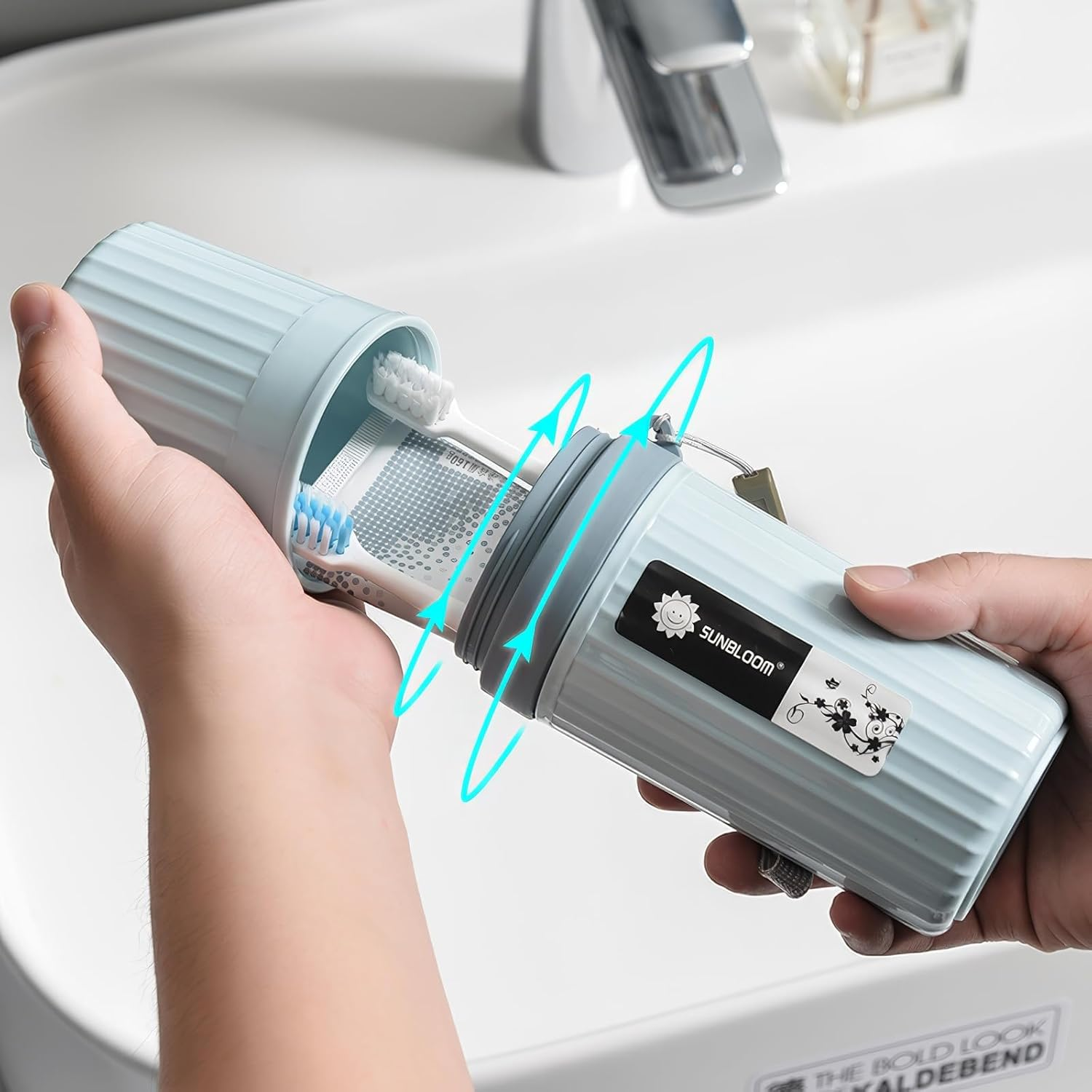 2 Pcs Travel Toothbrush Case, Waterproof Travel Toothbrush Holder, Portable Toothbrush Cup, Dustproof Toothbrush Storage Case, Ideal for Business Trip, Home, School, Camping, Grey + Blue image number 5