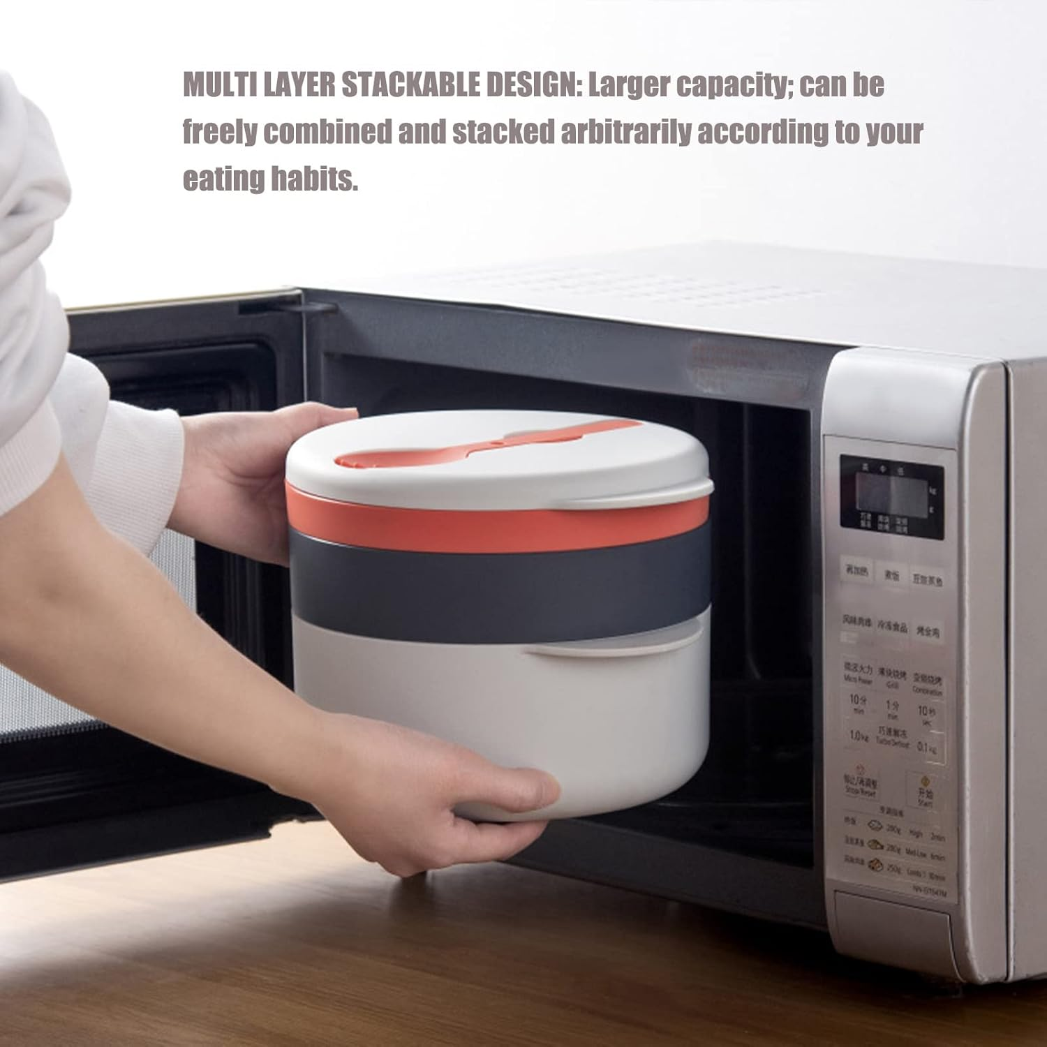 Microwave Steamer Cookware, 2L Multi Layer Stackable Microwave Cooker with Spoon & Lid Multifunctional Steamer Bowl Basket Food Container Microwave Steaming Container with Handle image number 2