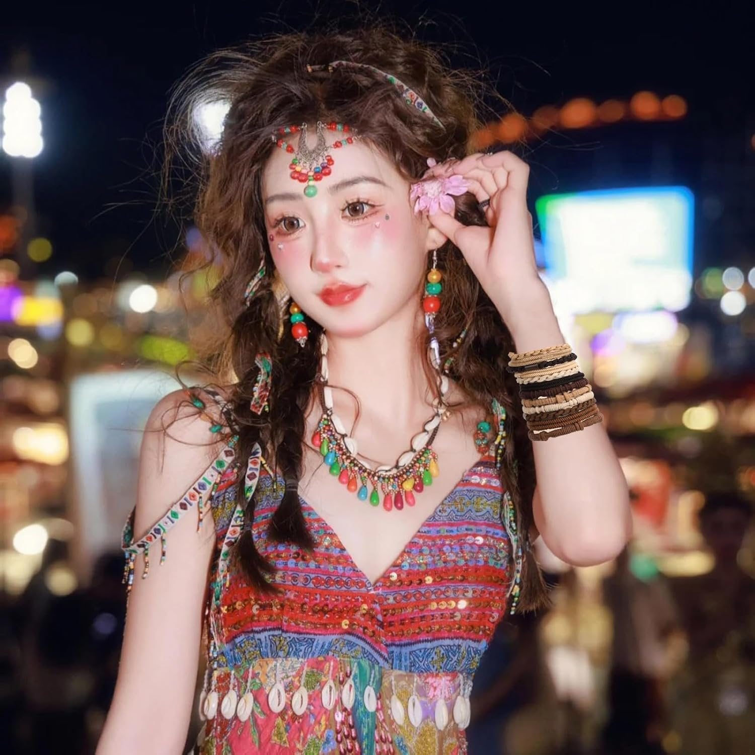 Scrunchies, Elastic Hair Bands, Pack of 20, Boho Hair Bobbles Bracelets, Braided Hair Bands, Elastic Hair Scrunchies for Women and Girls, Thin Hair, Curly Hair, Heavy, Long Hair image number 5