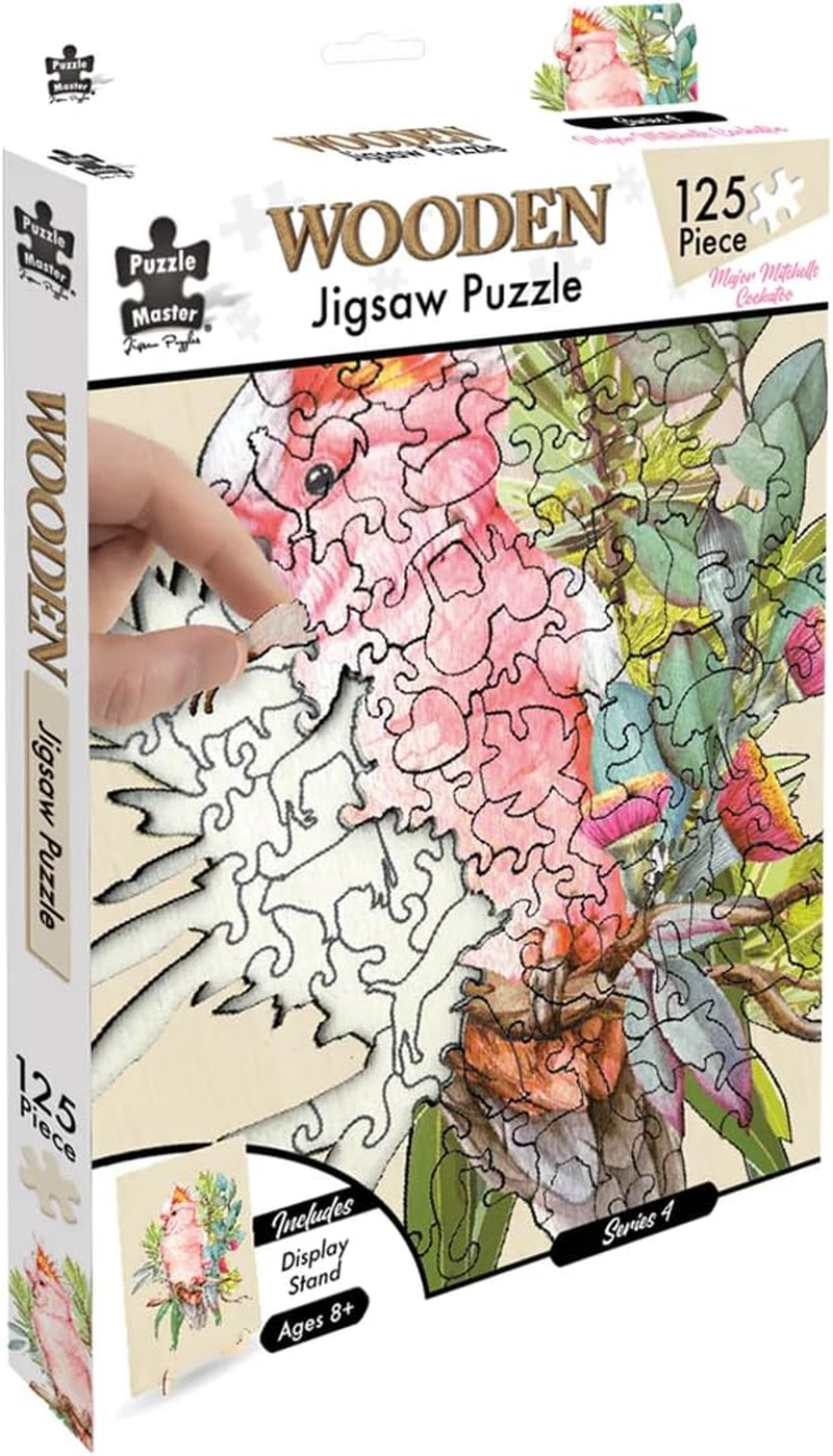 Puzzle Master Wooden Jigsaw Puzzle with Display Stand &ndash; Kookaburra Artistic Animal-Shaped Puzzle for Adults & Kids &ndash; Premium Wood, 117 Pieces image number 4