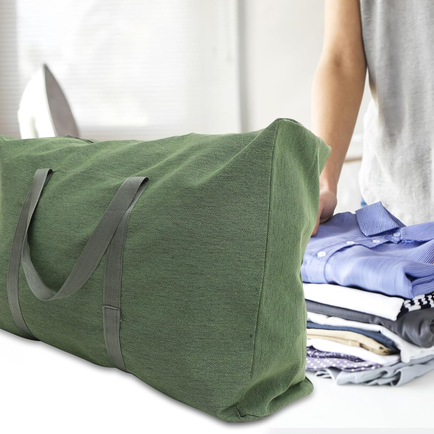 YARNOW Large Olive Green Canvas Travel Duffle Bag Zipper Heavy Duty Big Capacity Moving Luggage Tote for Clothes Bedding Storage and Hand Carry Random Color image number 6