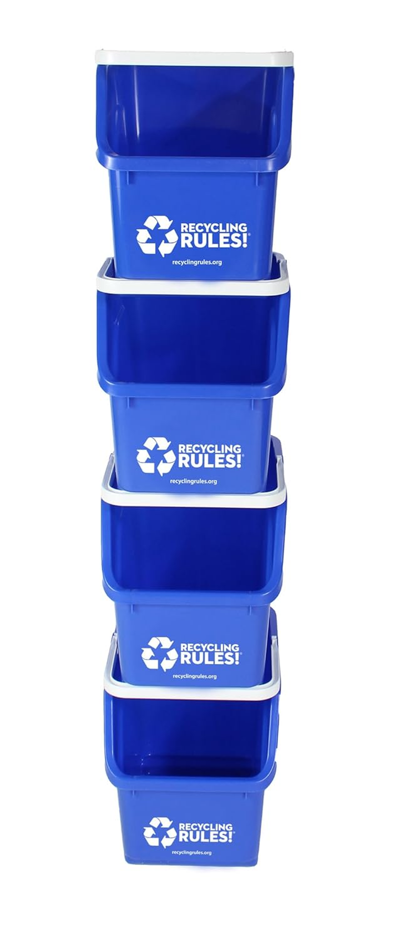 Recycling Rules 6 Gallon Stackable Recycling Bin Container in Blue, Eco-Friendly Bpa-Free Handy Recycler with Handle, 4-Pack image number 5