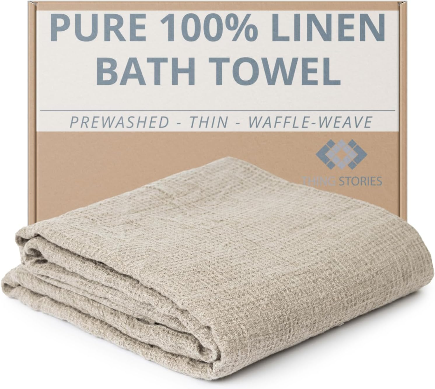 Pure 100% Linen Bath Towel - Stone-Washed 30 X 60 Inch Soft Lightweight Travel Towel - Waffle Weave Quick Dry Hair Towel - Natural Flax Thin Towels for Bathroom Gym or Sauna - Sustainable Bath Sheet