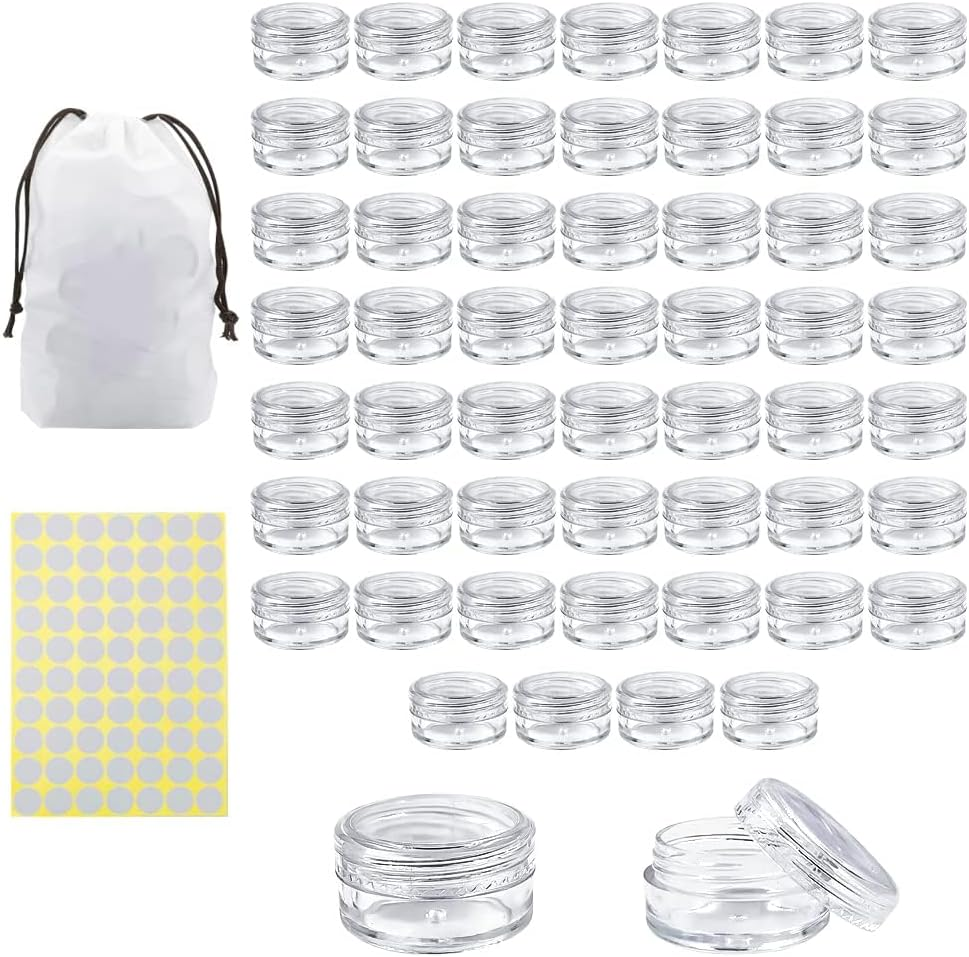 Yosten 55-Piece 5G Sample Jars with Lids & Labels, Small Empty Plastic Containers for Cosmetics, Creams, DIY Crafts image number 6