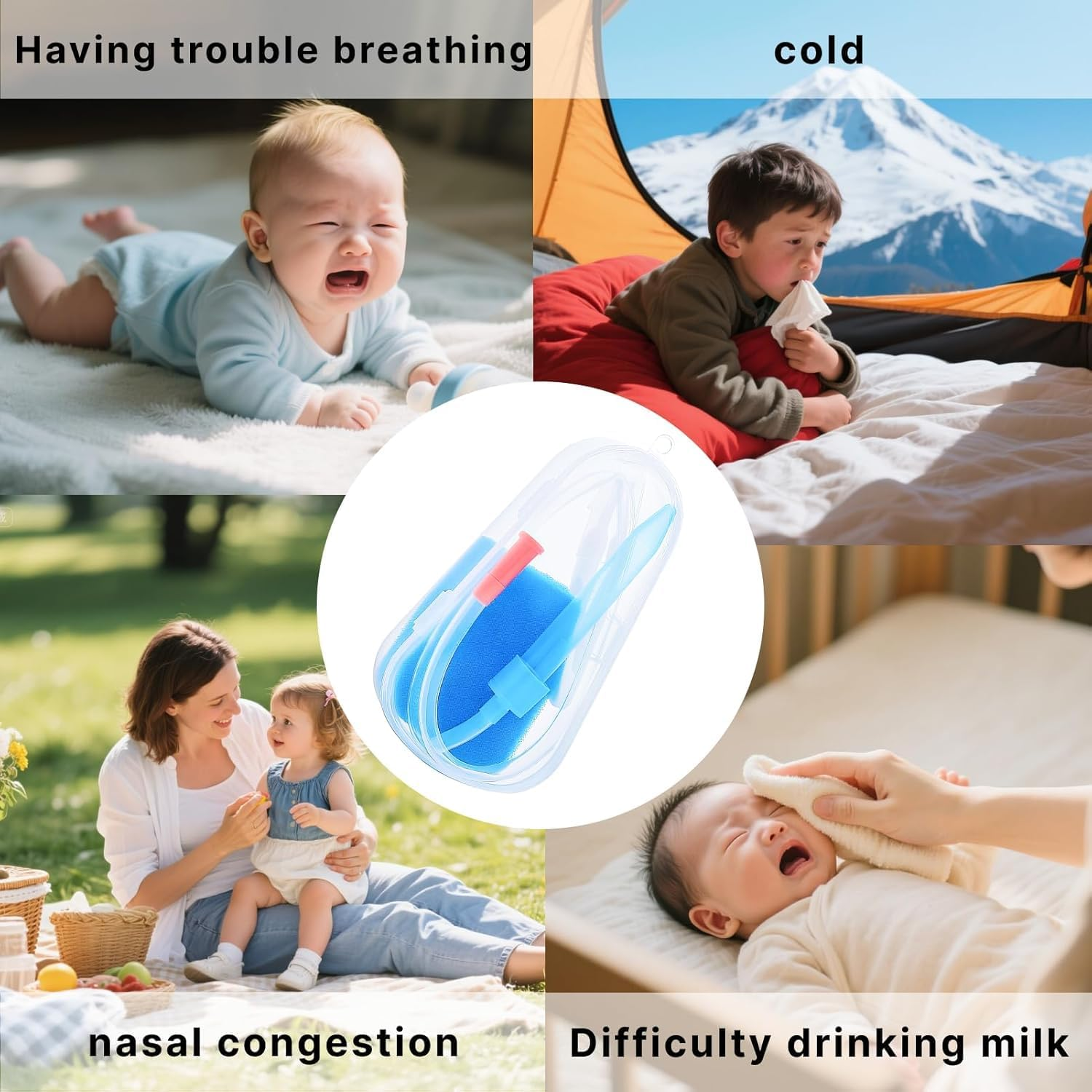 Baby Nasal Aspirator for Newborns & Infants - Manual Snot Sucker with Travel Case & 4 Gentle Tips - Safe Nose Cleaner Tool for Baby Congestion Relief - Reusable Baby Booger Suction (Blue) image number 3