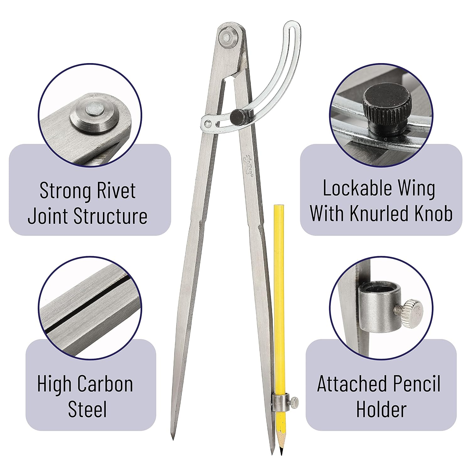 Mr. Pen- Professional Large Compass for Woodworking, 12 Inch Compass with Wing, Compass for Geometry, Compass Drawing Tool, Woodworking Compass, Pencil Compass for Carpenter, Drafting, Drawing Compass