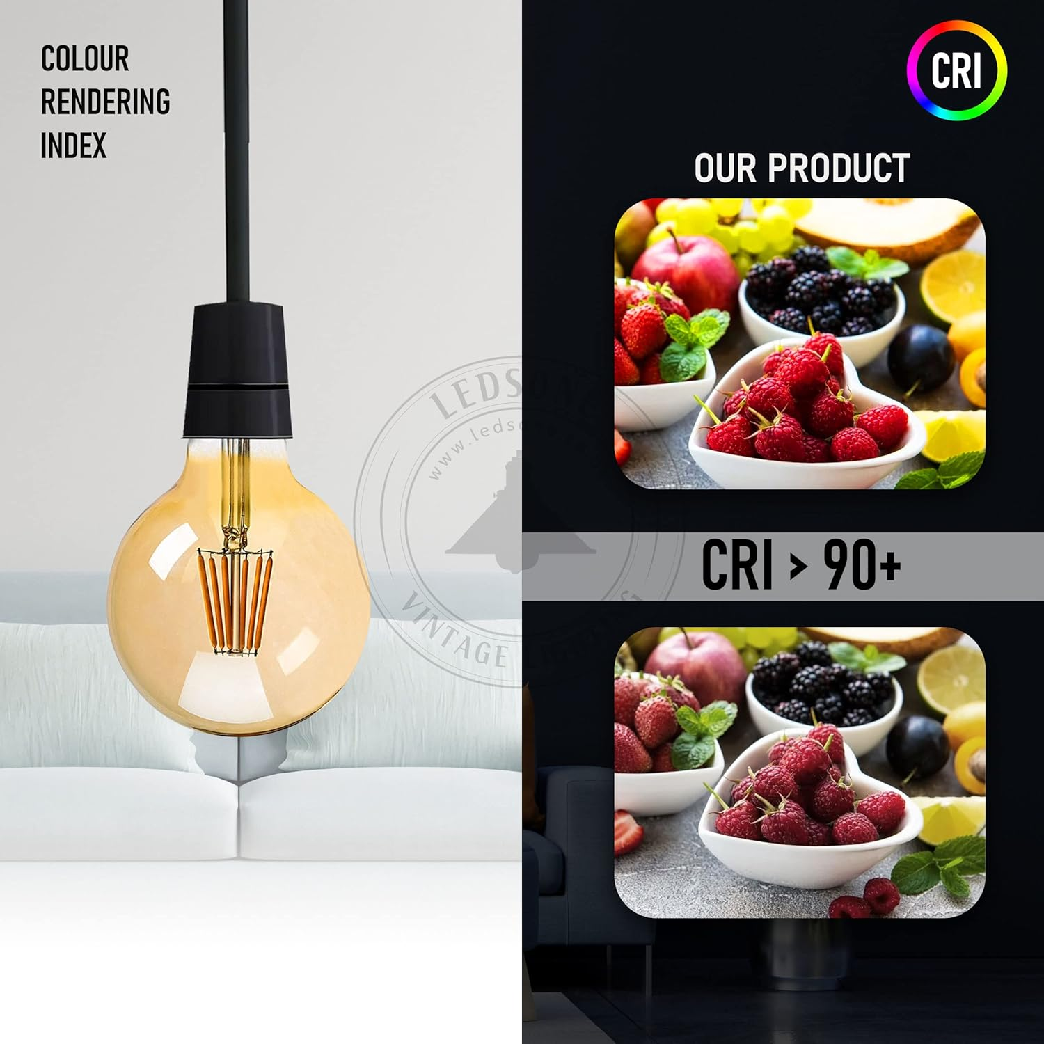 Ledsone, Vintage Light Bulb E27 Screw LED Edison Bulb 8W (60W Equilavent) G95 Edison Screw Light Bulbs,Warm White 2700K ES LED Filament Globe Bulb Antique Style Retro Amber Glass Screw Lamp,450Lm image number 4