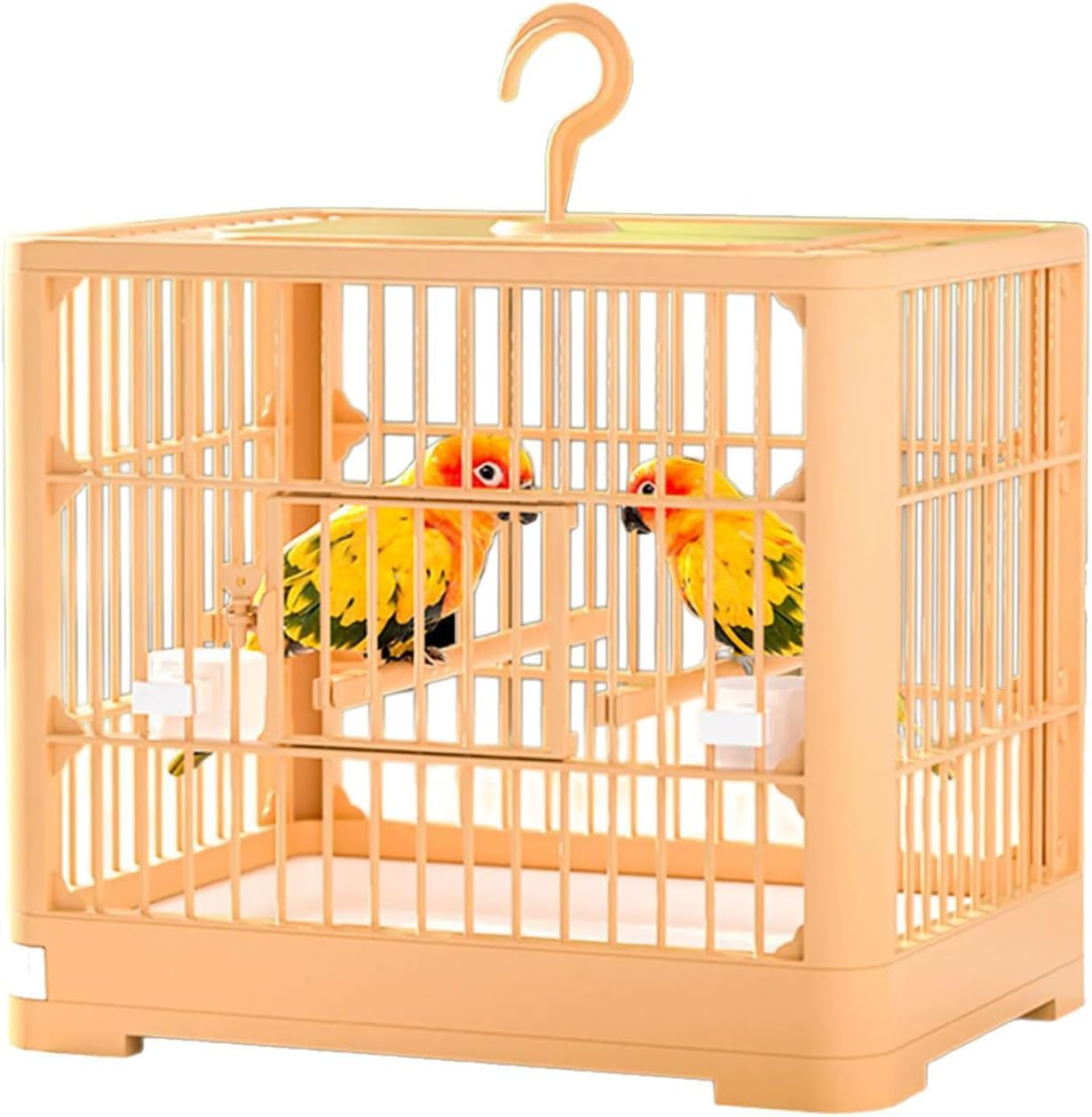 Parrot Cage, Portable Birdcage with Stand for Parrots, with Feeder Plastic Hanging Bird House Carrier, Foldable Pet House Cage, Lightweight Travel Cage with Detachable Tray Hook Handle, Orange image number 2