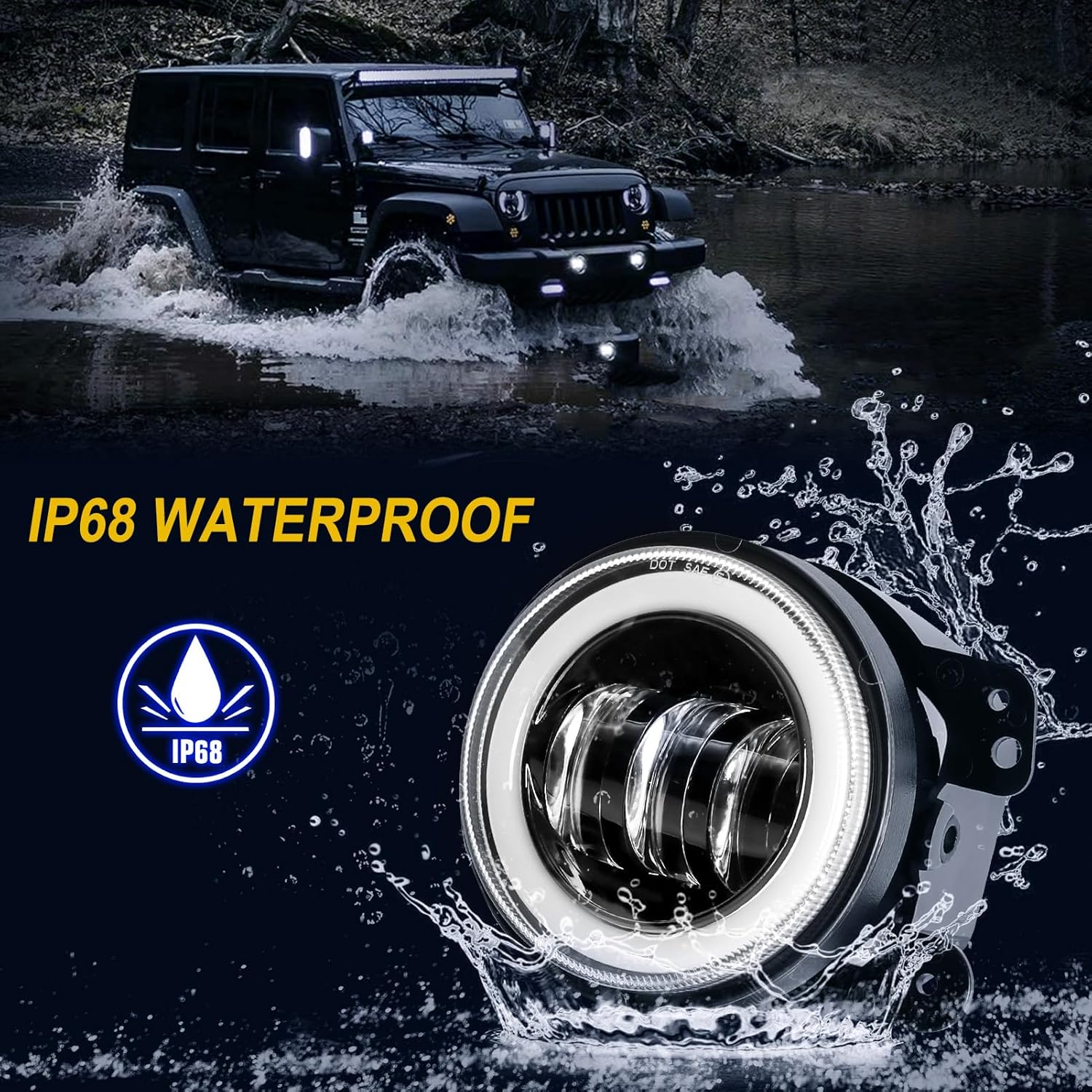 Yanchaofei 4 Inch LED Fog Lights Compatible for 2007-2018 Jeep Wrangler Unlimited JK JKU Front Bumper 60W round Fog Light Driving Offroad Lamps with Amber/White DRL Turn Halo Angel Eyes Lights 2PCS image number 1