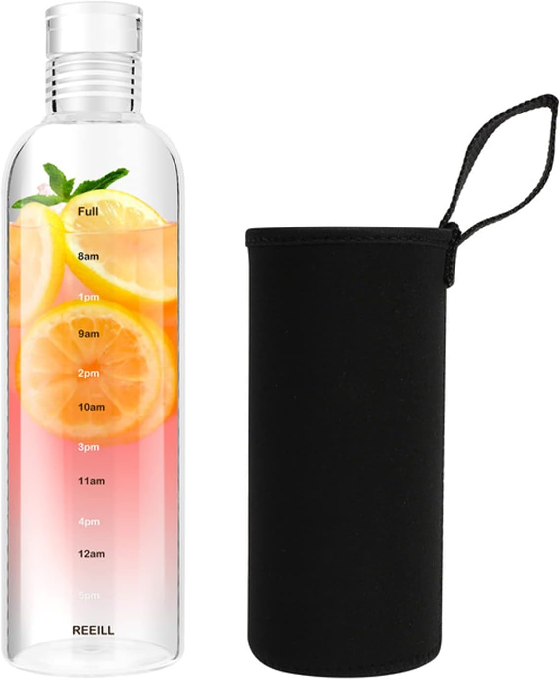 Hniuyun 500Ml Water Bottles with Time Marker and Non-Slip Sleeve, Reusable Clear Glass Drinking Bottles, Suitable for Office, Gym, Outdoors image number 1