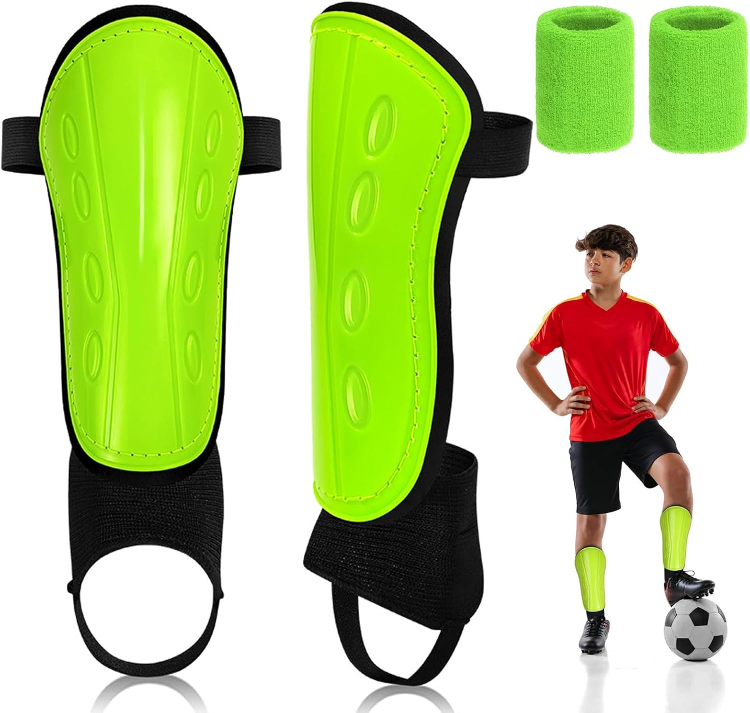 Football Shin Pads for Toddler Kids Youth, Non-Slip Shin Guards with Ankle Protection, Kid Soccer Training Equipment for Football, Hockey, Rugby image number 3