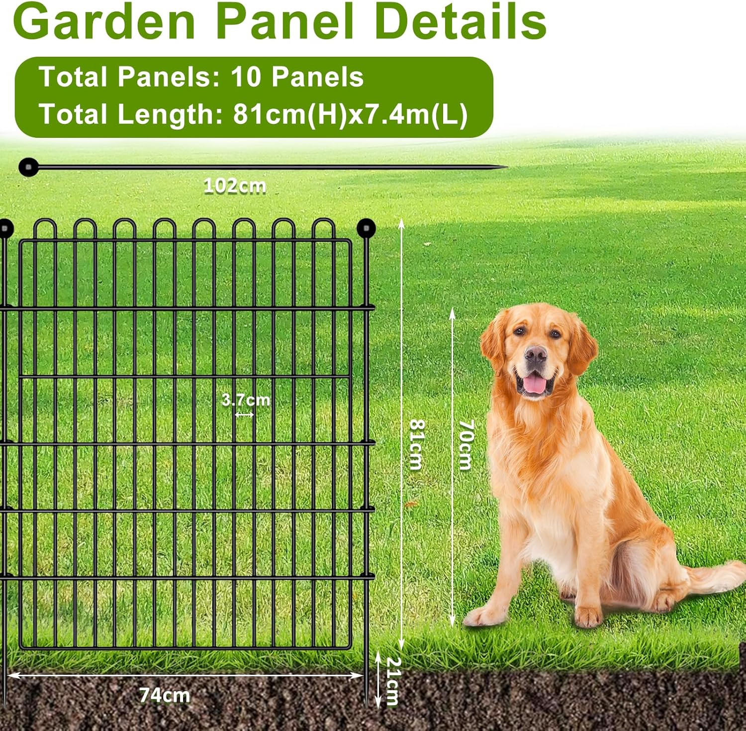 10 Panels Tall No Dig Decorative Garden Fence for Yard, Animal Barrier Fencing for Outdoor Dog, Metal Portable Garden Fences for Borders, Pets, Landscape (K15- Black, 10 Panels - 7.4M(L) X 81Cm(H)) image number 3
