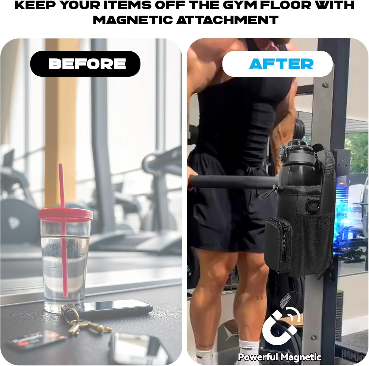Magnetic Gym Bag for Men and Women, Magnetic Water Bottle Holder for Gym, Small Gym Bag, Gym Gifts for Women and Men, Black, Movement image number 4
