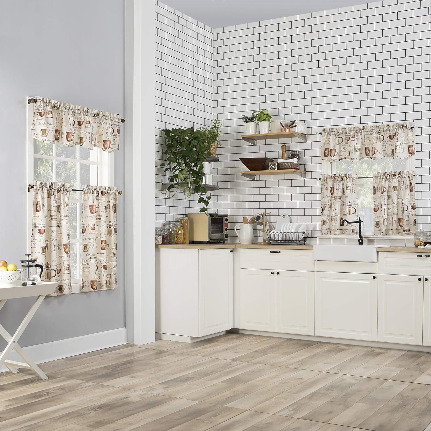 No. 918 Bristol Coffee Shop Semi-Sheer Rod Pocket Kitchen Curtain Valance and Tiers Set, 54" X 36", Ivory Off-White image number 6