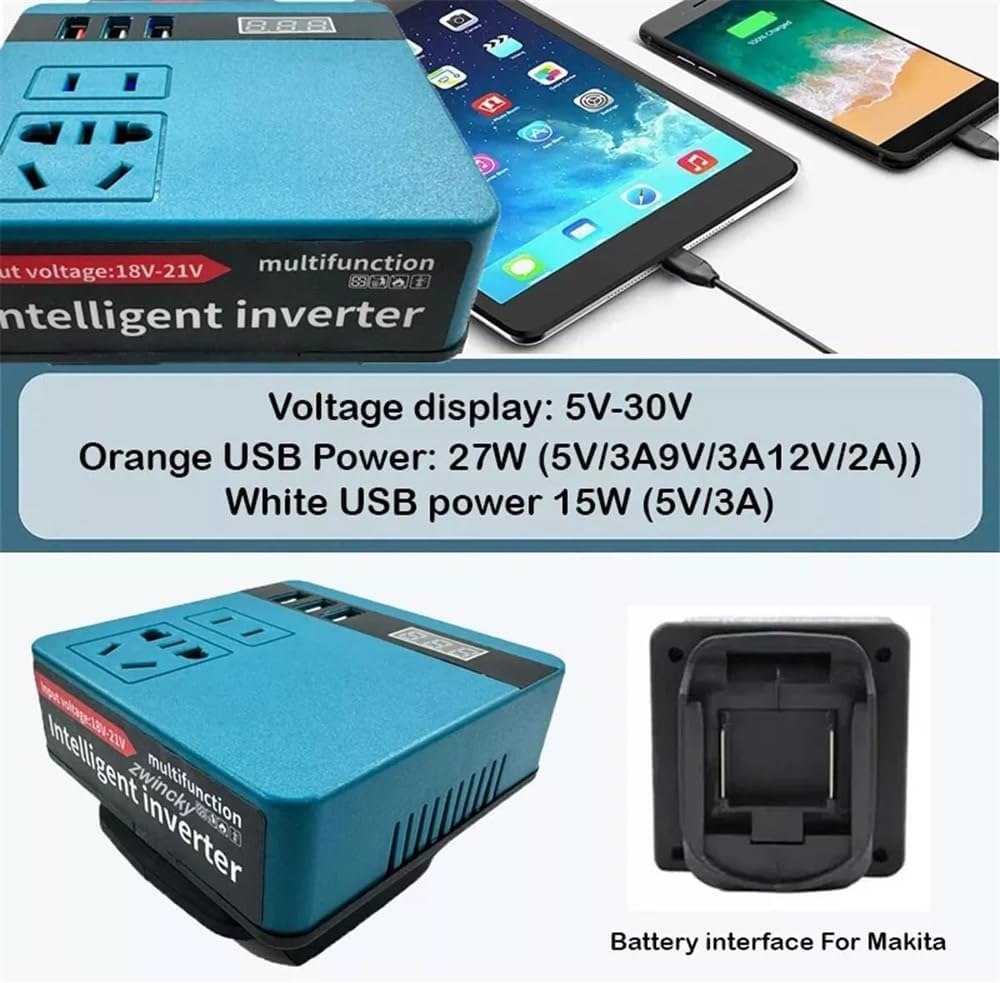 120W Power Inverter for Makita LXT 18V Battery Convert to AC 220-230V W/3 USB image number 5