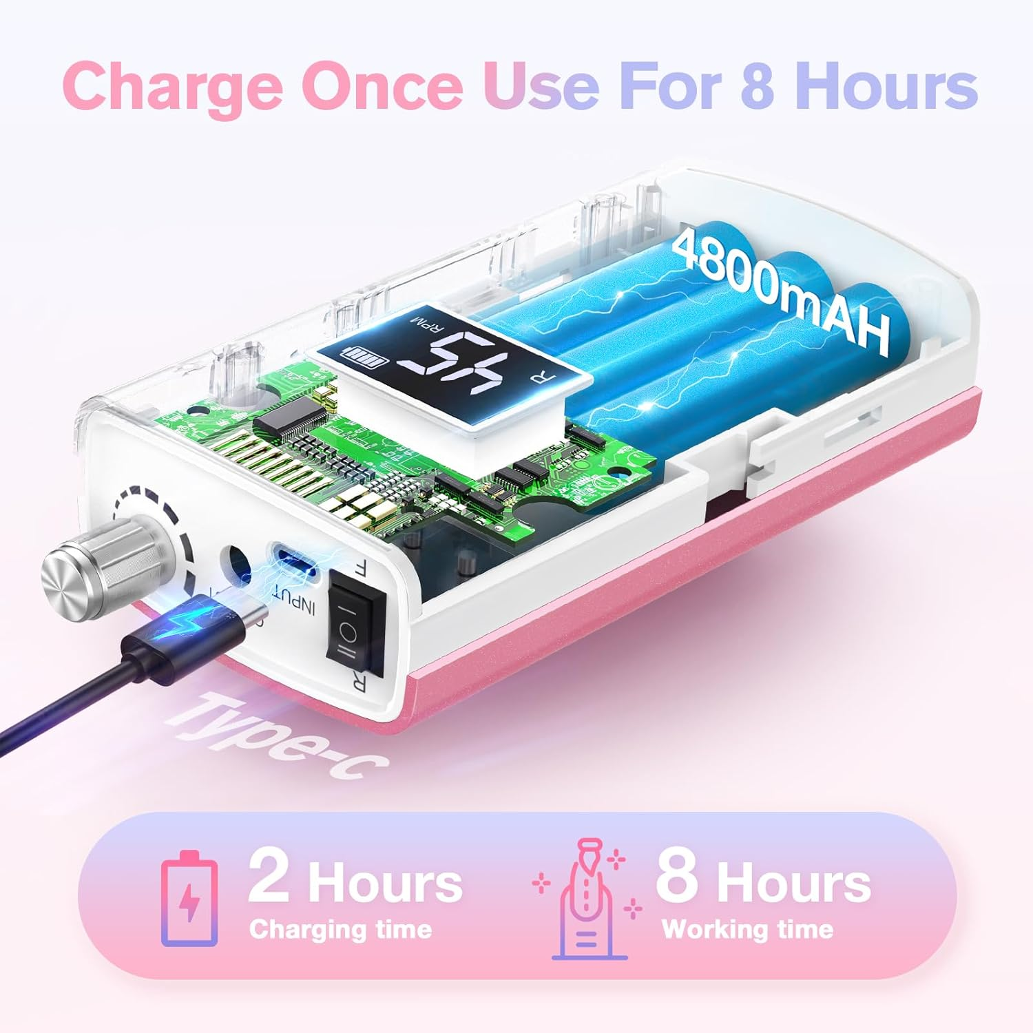 Beloving Portable Nail Drill Professional, 45000RPM Rechargeable Nail Drill Electric File Machine for Acrylic Gel Polish Remover, Cordless Nail Kit for Manicure Pedicure with 11 Bits for Salon Home