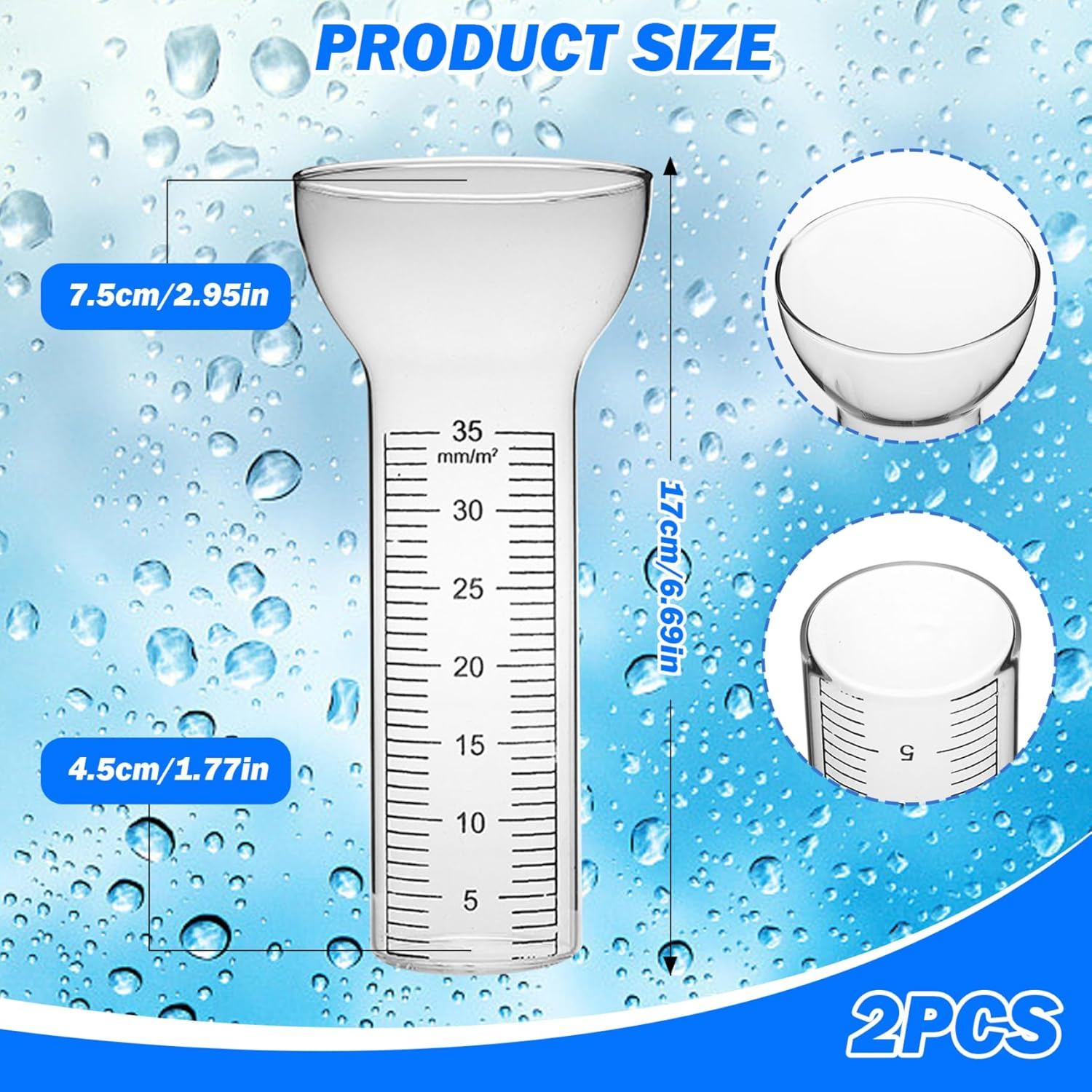 Rain Gauge Replacement Tube, 2Pcs 35Mm Glass Rain Gauge Tube with Clear Marks, Freeze Proof Rain Gauges Tube for Yard, Garden image number 2