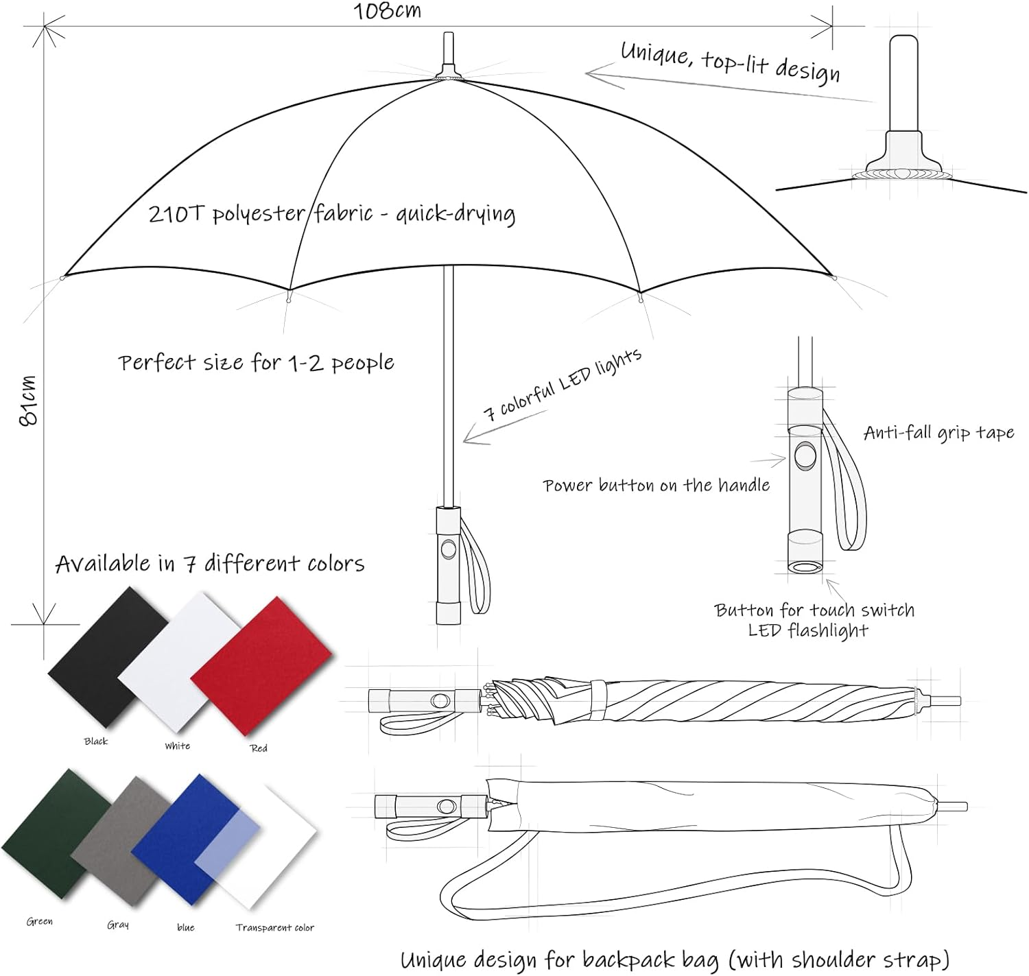 BESTKEE Lightsaber Umbrella LED Laser Sword Light up Golf Umbrellas 7 Color Changing on the Shaft/Built in Torch at Bottom image number 1