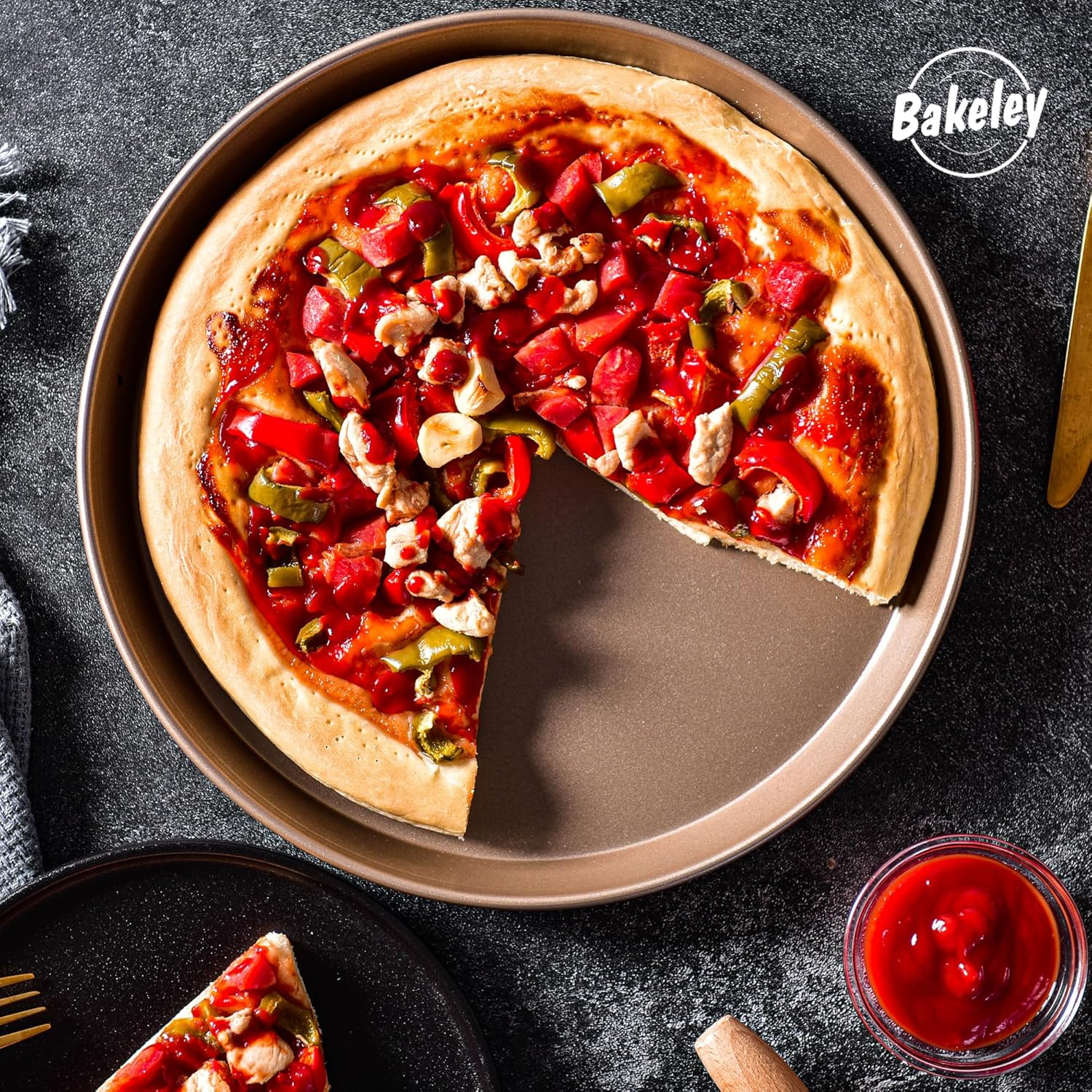 Bakeley Pizza Pan Pizza Tray 11-Inch Non-Stick round Pizza Baking Sheet Oven Tray Pancake Bakeware for Oven Baking (Champagne Gold)