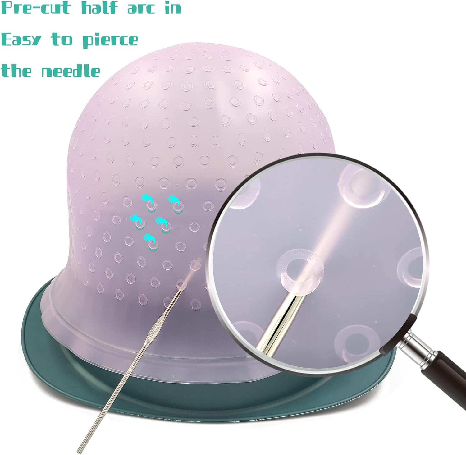 Losaria Highlighting Cap with Holes Already in Silicone Reusable Highlighting Cap Hair Dye Cap with Holes Tipping Caps Hair Salon Hairdressing Highlight Cap and Hook Kit (Purple) image number 3