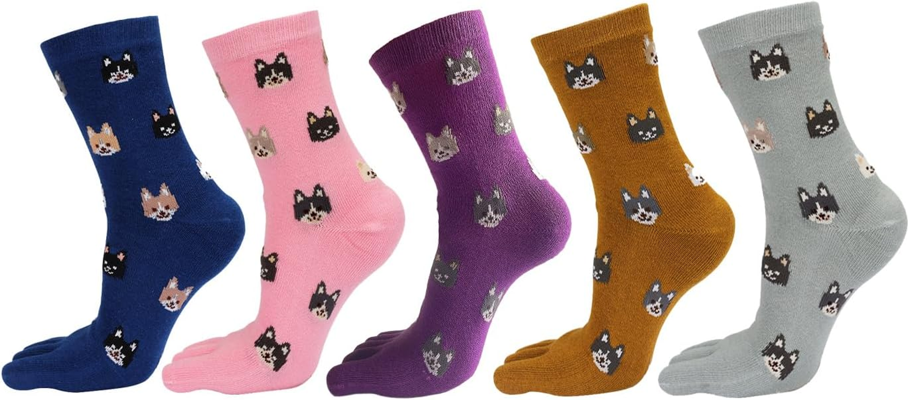 Toe Socks Cotton Crew Five Finger Socks Running Athletic for Men Women 5 Pack - 5 Color In 1 image number 7