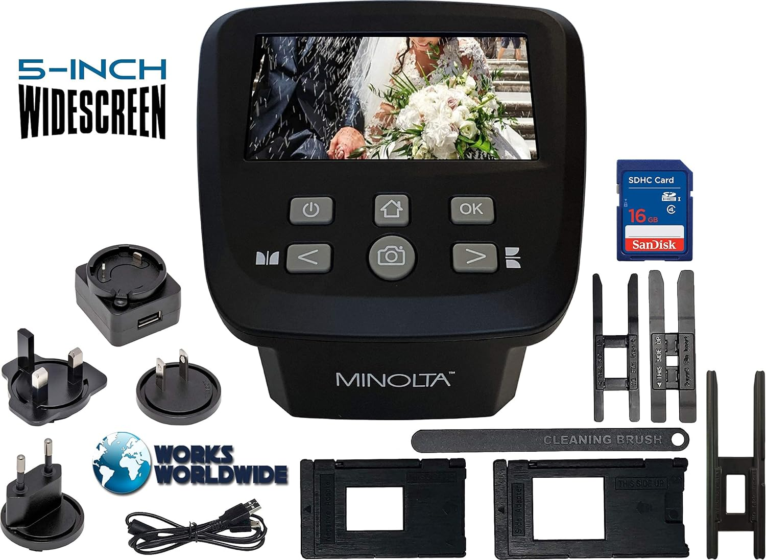 MINOLTA Film & Slide Scanner, Large 5" Screen, Convert Color & B&W 35Mm, 126, 110 Negative & Slides, Super 8 Films to High Res 22MP JPEG Digital Photos, 16GB SD Card, Worldwide AC Adapter (Black) image number 5