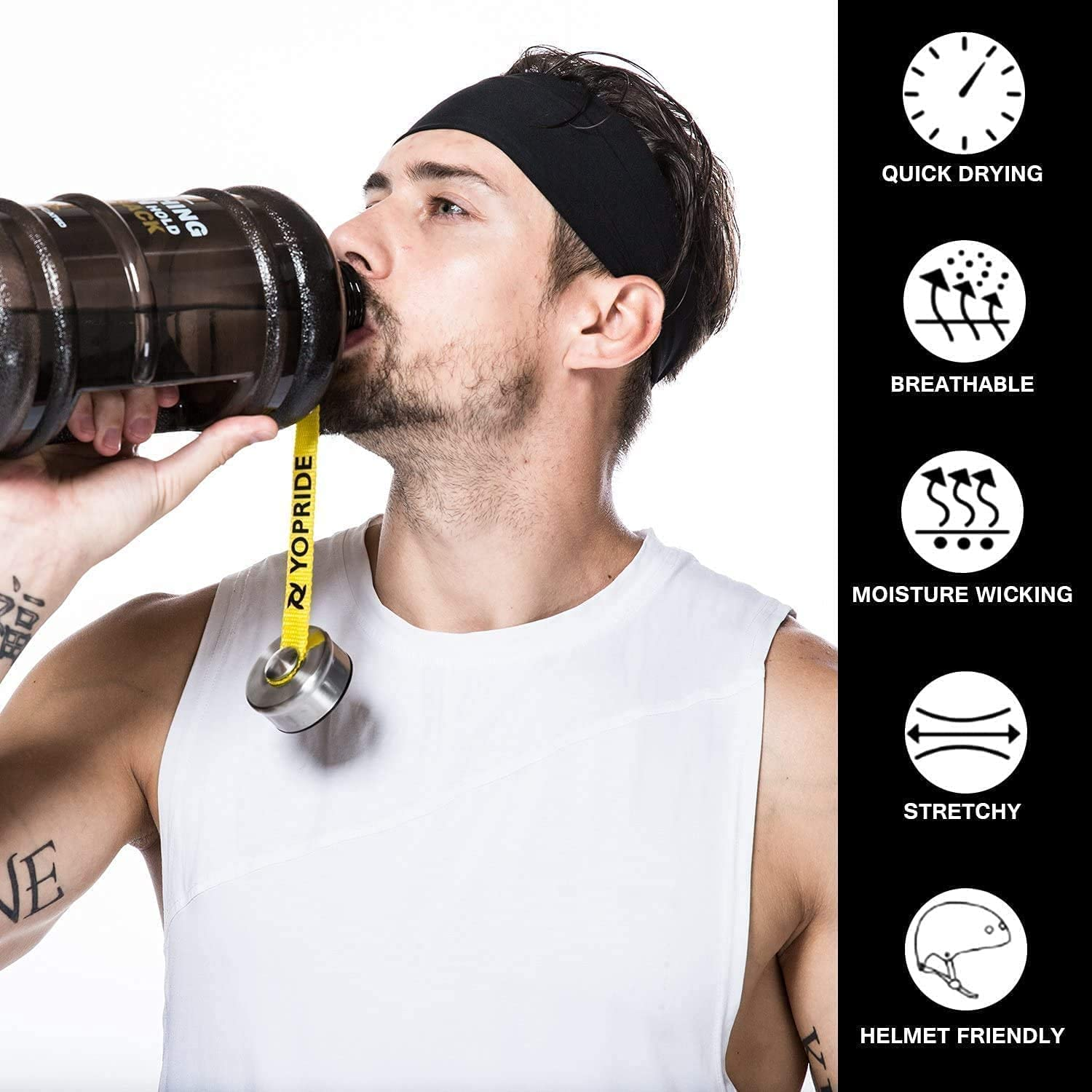 5-Piece Men'S Sports Headband, Pure Color Elastic Yoga Fitness Running Sweat Band, Moisture Wicking Anti-Slip Training Headband image number 3