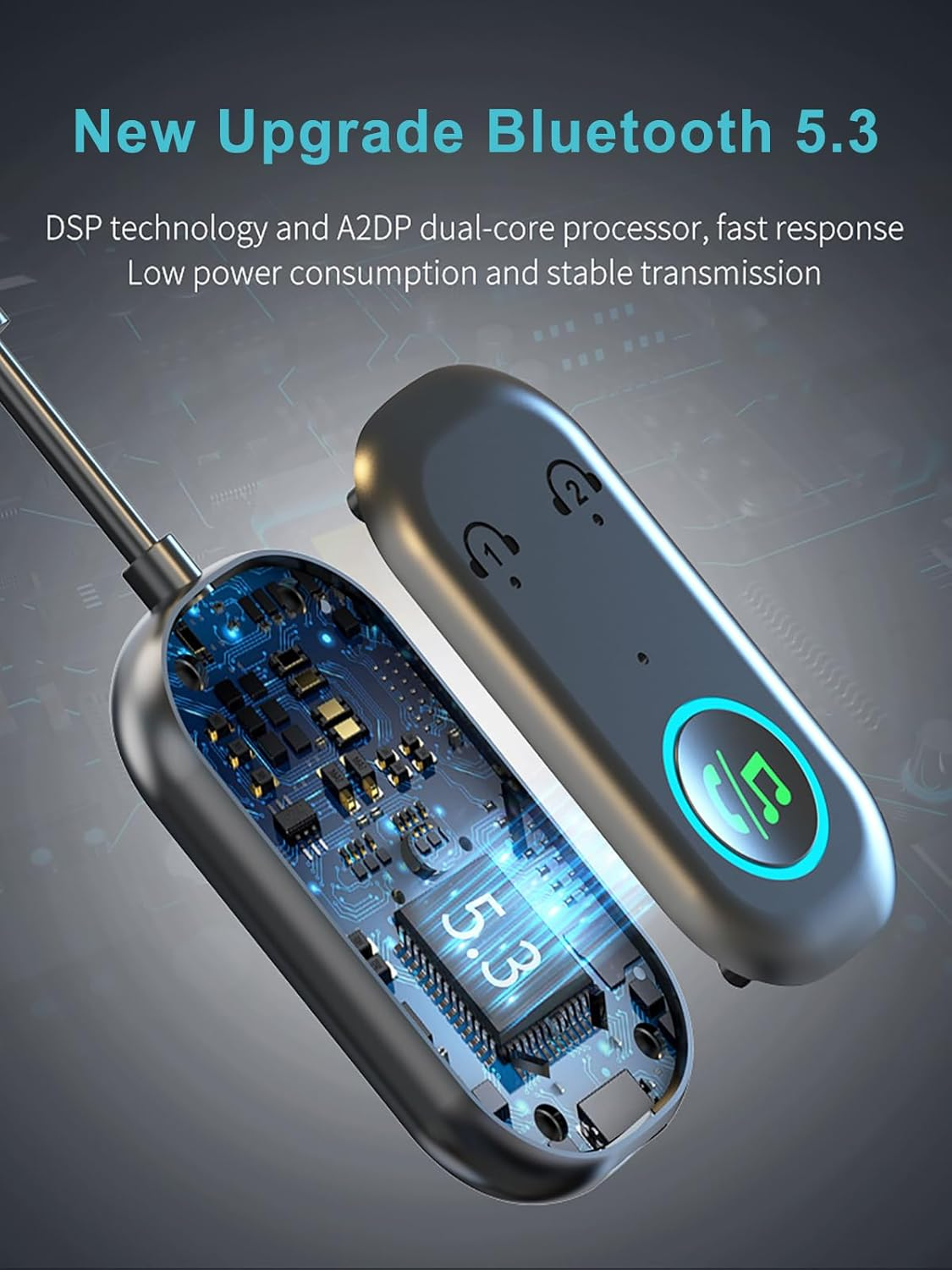 Airplane Bluetooth Transmitter, 2-In-1 Bluetooth 5.3 Transmitter Adapter for Airpods or Headphones Dual Pairs, 3.5Mm AUX Jack Wireless Audio Receiver for Flight, TV, Treadmill, Gaming Devices image number 6