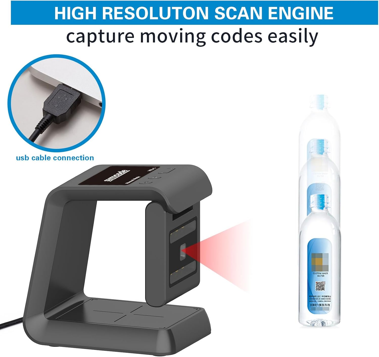 Symcode 2D QR Hands-Free Barcode Scanner Omnidirectional Automatic Sensing Scanning USB Connection Desktop Barcode Reader, Wired Bar Code Reader Screen Scanningfor POS PC Airport, Supermarket image number 3