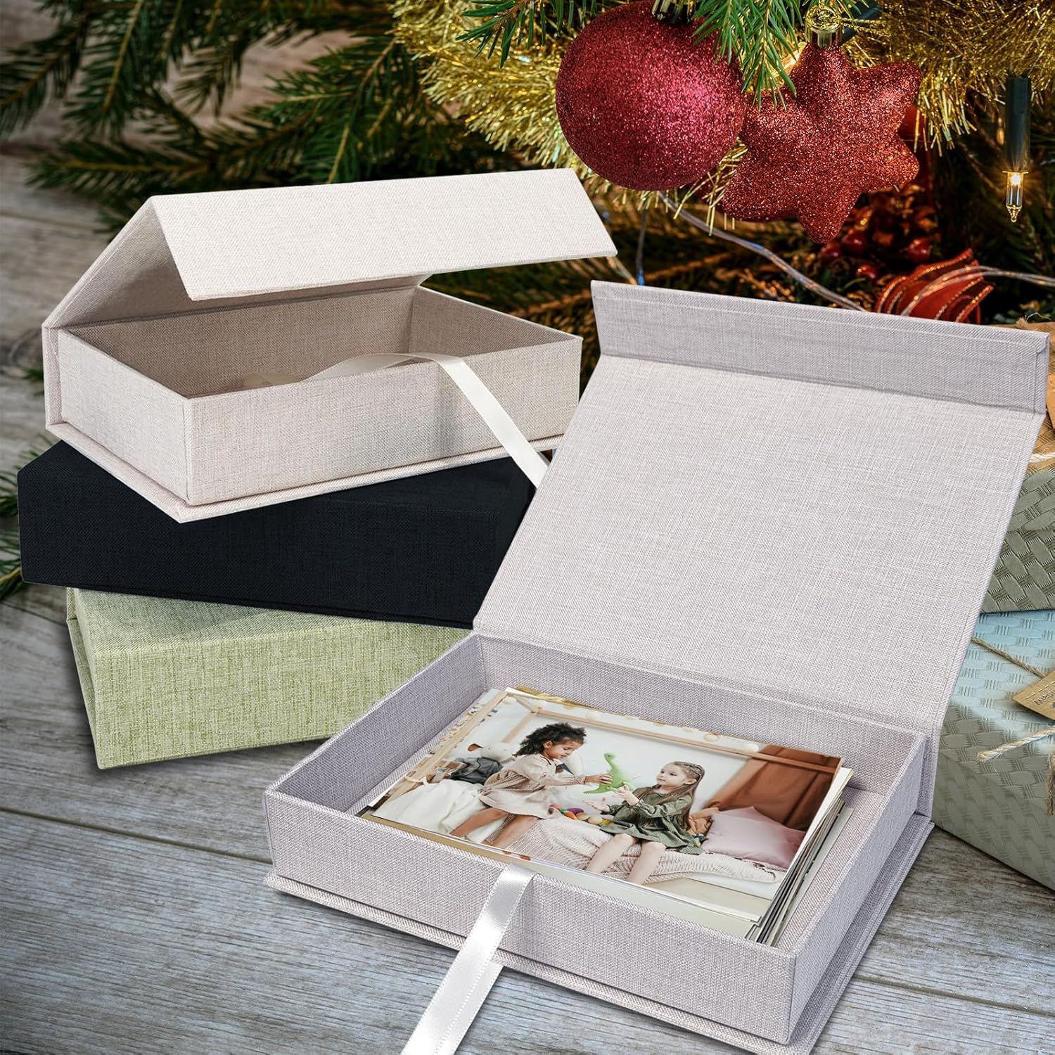 Sprsthai Photo Storage Box 4X6 5X7 - Archival Photo Organizer Box with Lid, Stackable Memory Keepsake Box for Photos, Pictures, Certificates, Jewelry & Scrapbooking Supplies, Black image number 5