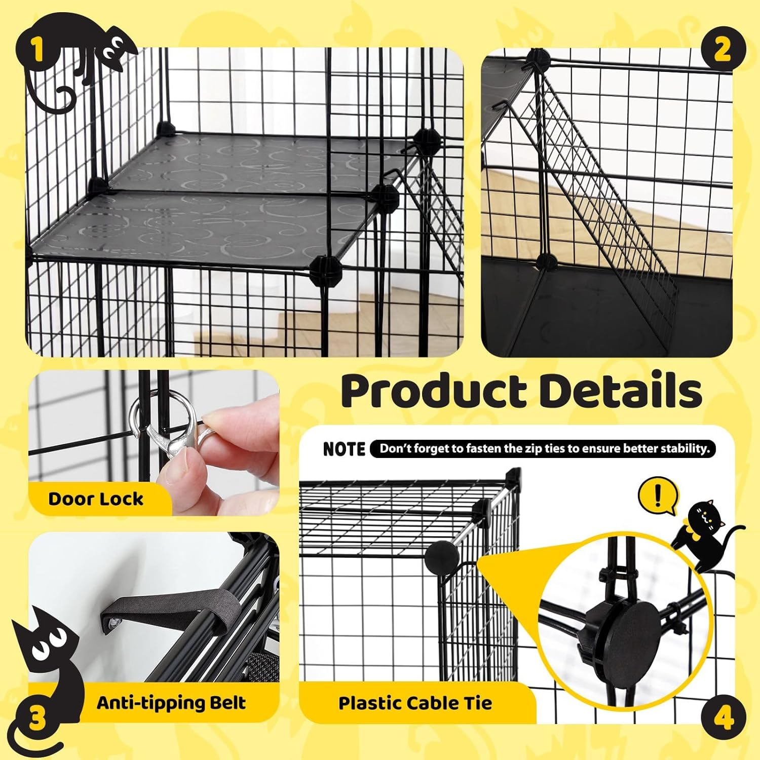 Pet Scene Cat Enclosure Cage 142Cm DIY Pet House 4 Tier Indoor Rabbit Hutch Bunny Ferret Crate Kitten Fence Kennel Playpen 3 Platforms 3 Ramps Detachable Metal image number 4