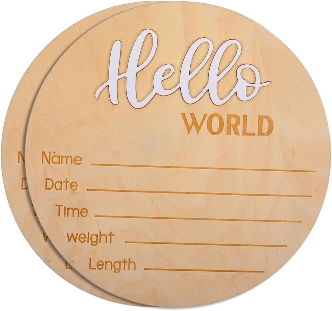 2 Pcs Newborn Name Sign Wooden Birth Announcement Plaque Name Display for Hospital Photo Prop Nursery Decoration image number 1
