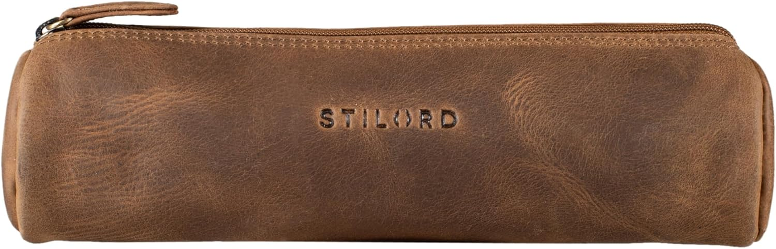 STILORD 'Miller' Pencil Case Leather round Vintage Pencil Case Roll Leather Case Vintage Pen Roll Pencil Case Pencil Case Real Leather - Medium - Brown image number 3