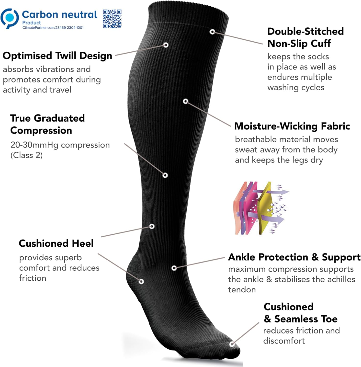 Azengear Compression Socks for Men, Women (20-30 Mmhg) anti DVT Calf Support Stockings, Flight Travel, Swollen Legs, Varicose Veins, Running, Sport, Nurses, Shin Splints, Pregnancy image number 6