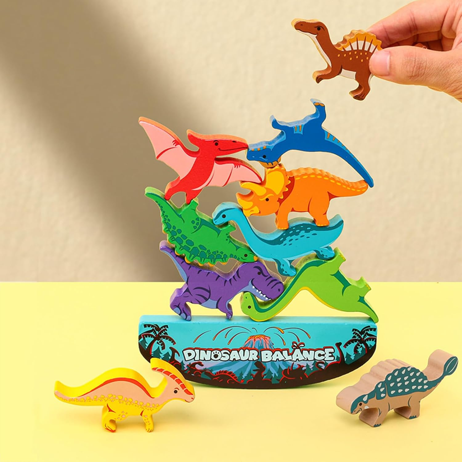 ZUNIPLEX Dinosaur Balance Stacking Toys,Wooden Montessori Toy,Board Games for Kids,Dinosaur Gifts for Boys Girls for 3-9 Years Old image number 2