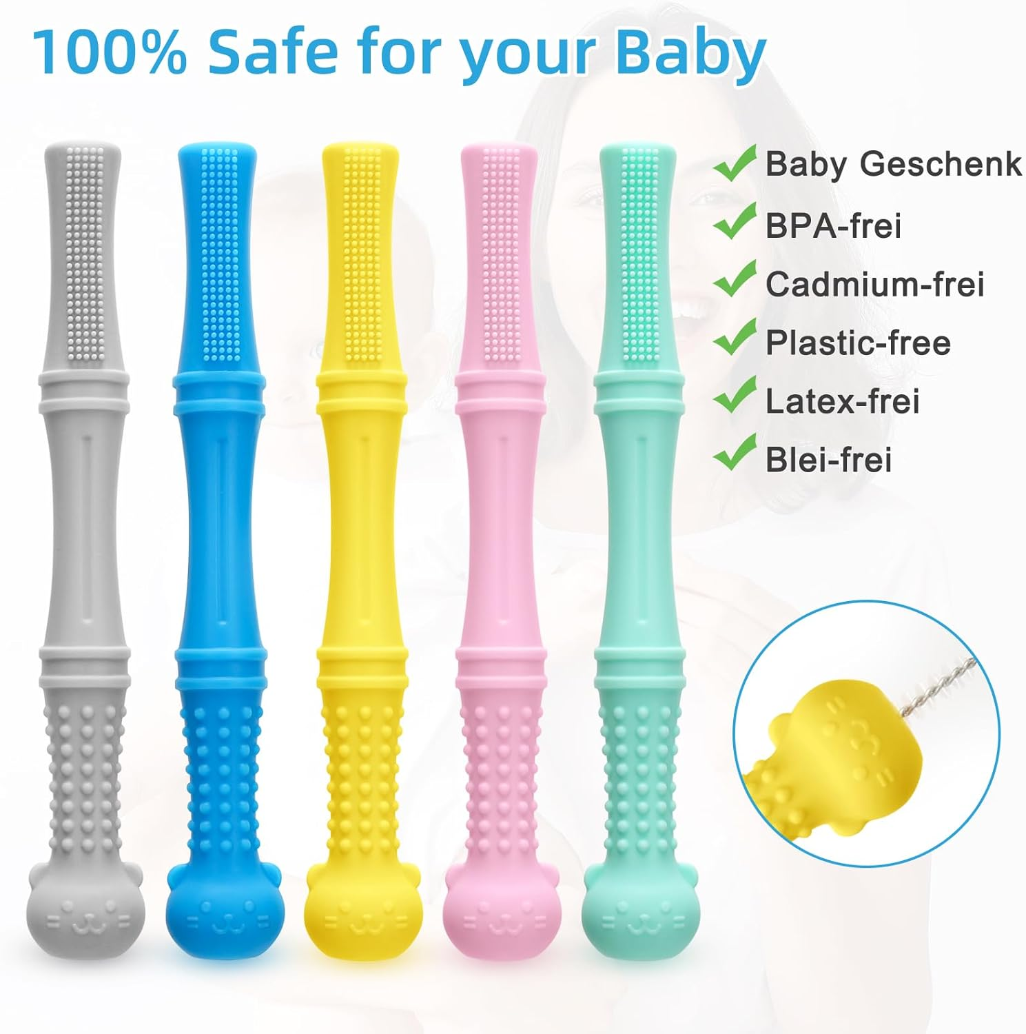 MR.TIMELAG Baby Teether Tube &ndash; 15Cm Silicone Teething Toy for Infants & Newborns, Bpa-Free Chewable Sensory Toy for Soothing Sore Gums, Easy to Hold & Clean (Baby Teether, Teething Relief) image number 5