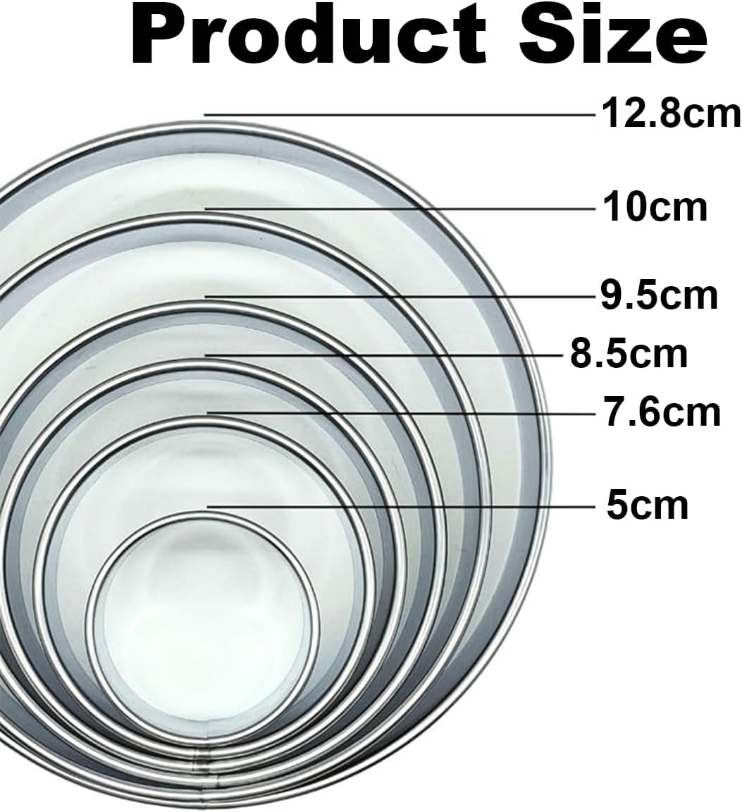 6 PCS round Cookie Cutter Set (5, 7.6, 8.5, 9.5, 10, 12.8 Cm),Stainless Steel Circle Cutters Donut Cutter for Baking,Biscuits,Cakes,Sandwiches,For Kids Holiday Birthday Party,Durable & Easy to Clean image number 3