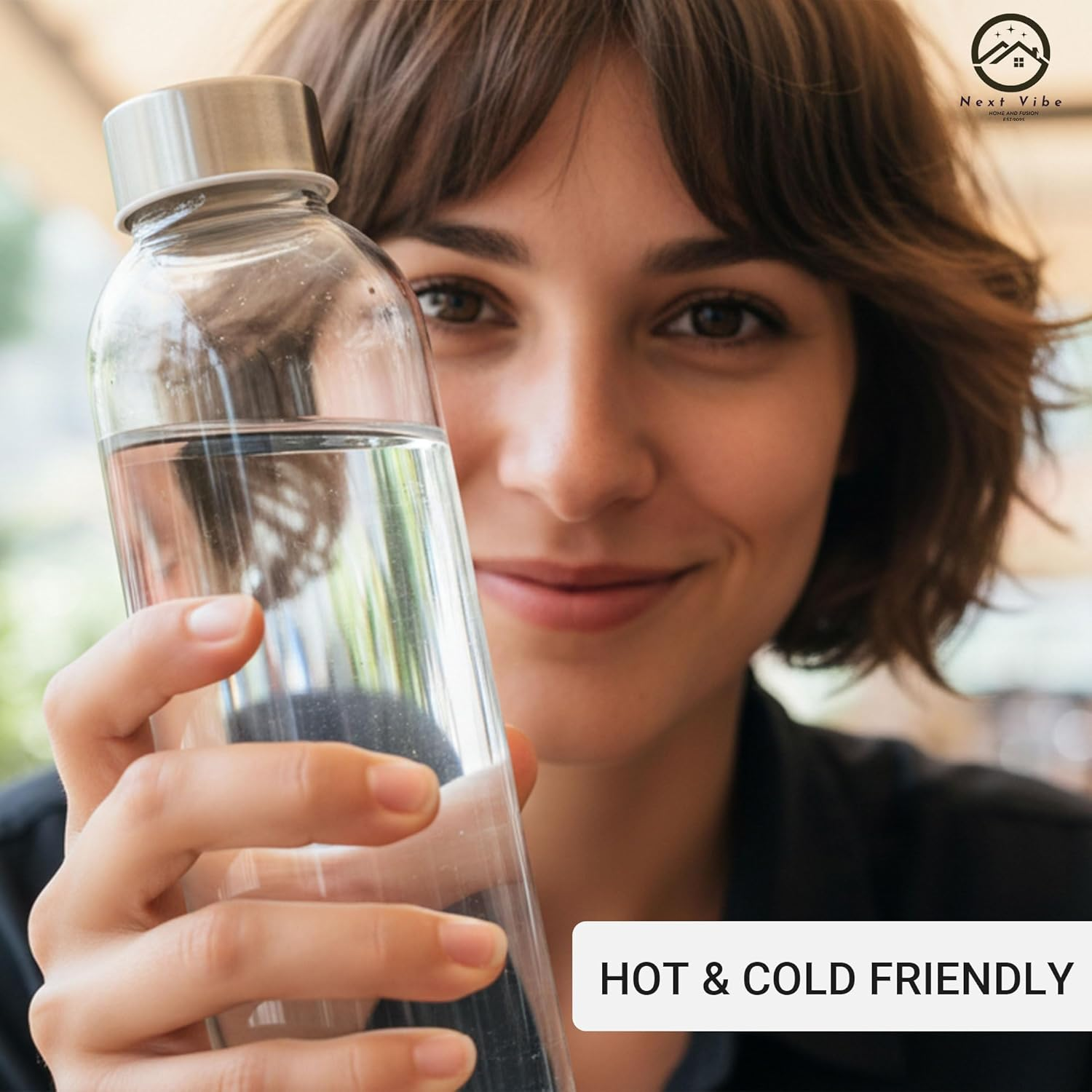 Next Vibe - Glass Water Bottle 500 Ml &ndash; Bpa-Free Reusable Drinking Bottle with Leak-Proof Lid & Protective Sleeve &ndash; Eco-Friendly, Durable,High Borosilicate Glass with Stainless Steel Lid image number 3