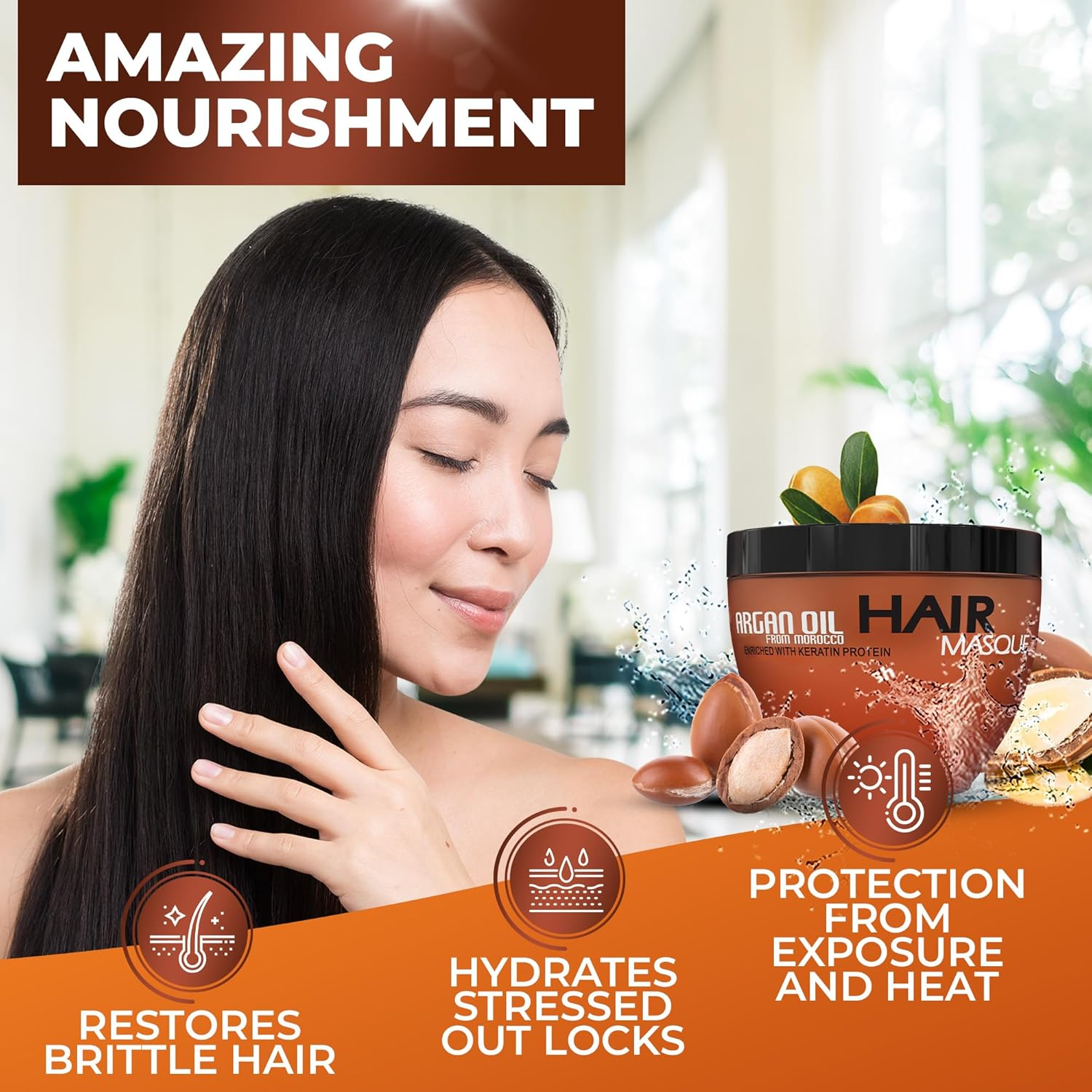 Argan Oil Hair Mask - Deep Conditioner Sulphate Free for Dry or Damaged Hair with Organic Jojoba Kernel Oil Aloe Vera Collagen and Keratin image number 5