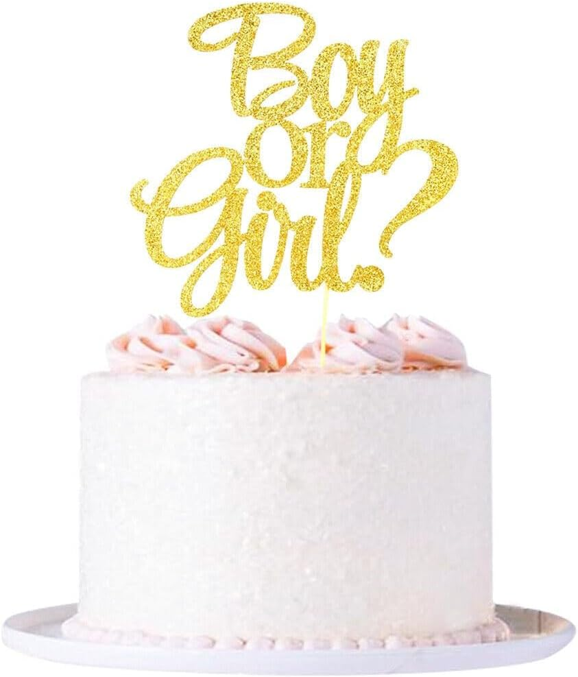 Confetti! Gold Glitter 'Boy or Girl' Cake Topper - Perfect for Baby Shower, Celebration Decor | Stylish & Picture-Perfect Centerpiece image number 5