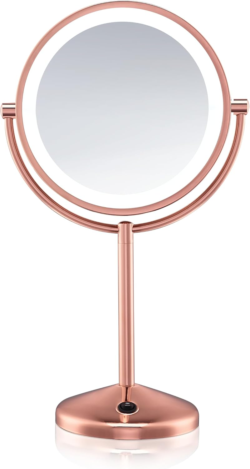 Conair Lighted Makeup Mirror, LED Vanity Mirror, 1X/10X Magnifying Mirror, Double Sided, Battery Operated in Rose Gold image number 5