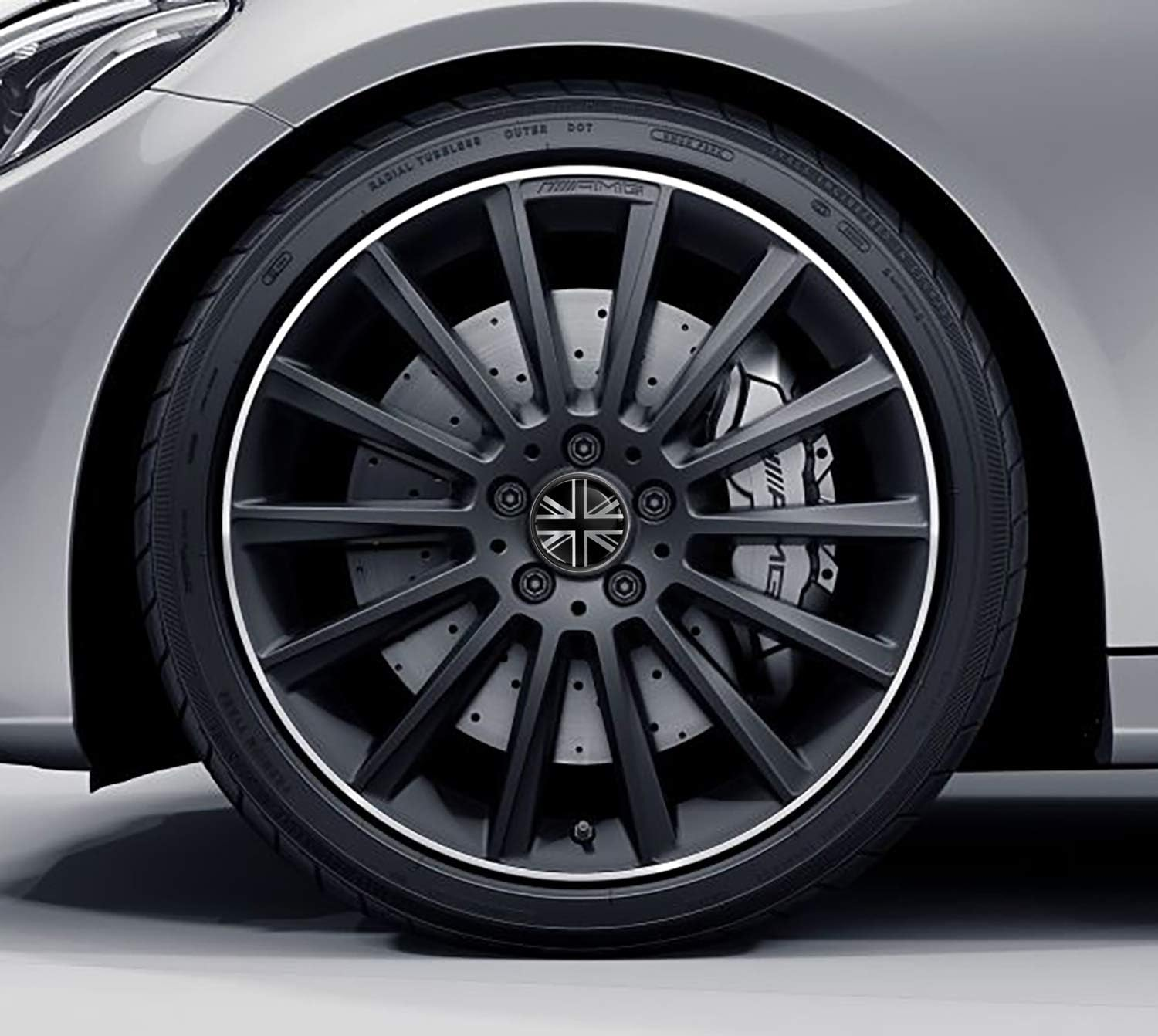 Skinoeu 4 X 75Mm Wheel Centre Alloy Hub Center Caps Compatible with B66470207 / B66470200 Hubcaps Car Tuning Black Silver UK Union Jack Flag Cm 29 image number 1