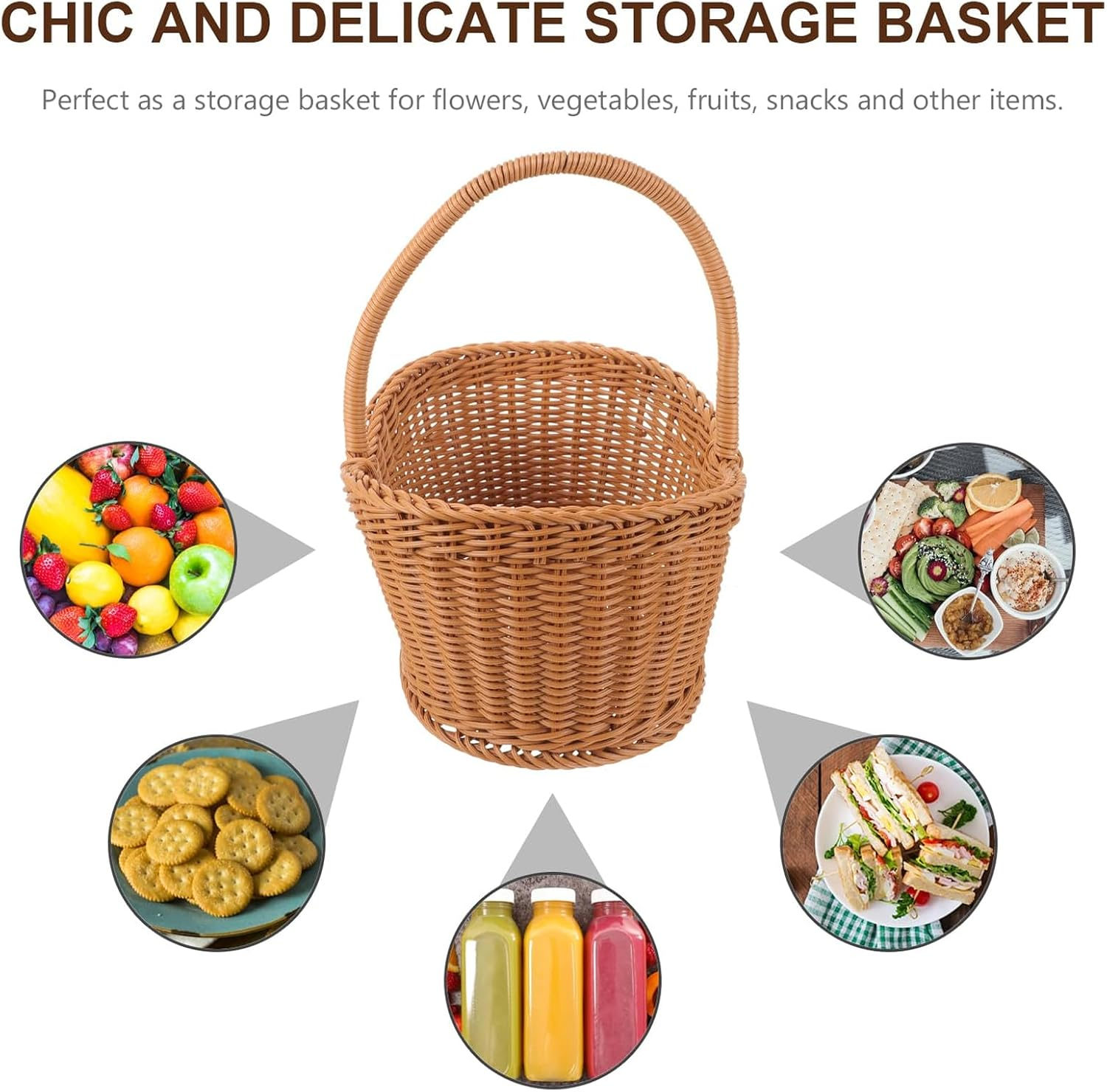Woven Storage Basket, Picnic Baskets with Handles,Hand Woven,Carry Handle,With Handle Storage Bag Plant Pot Toiletries image number 4