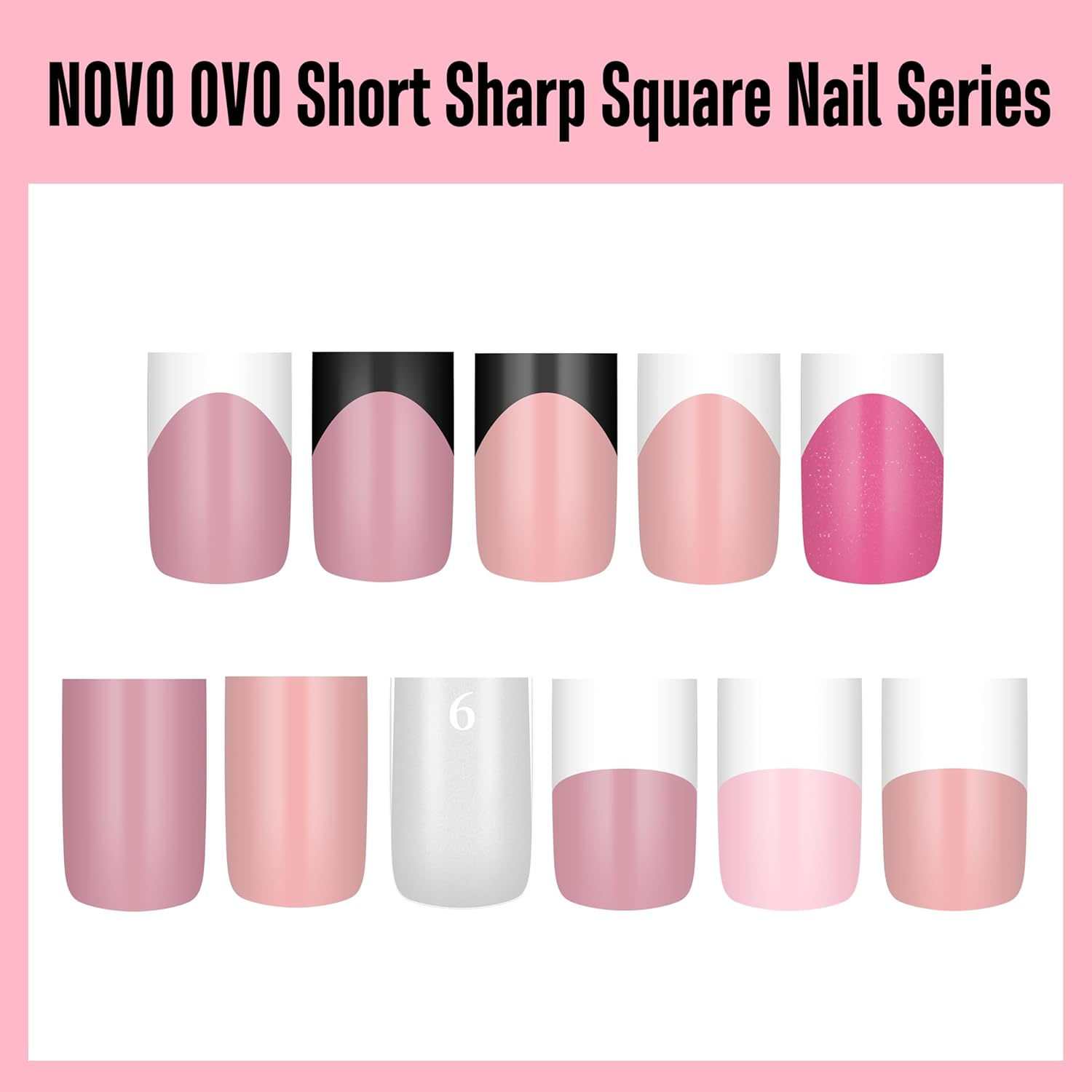 NOVO OVO Short Sharp Square Nail Tips Press on Pure Colour Berry Pink, Requires Nail Glue, Matte Soft Gel Artificial Nail Extension, Full Cover Nails for DIY, 15 Sizes, 240 Pieces image number 3