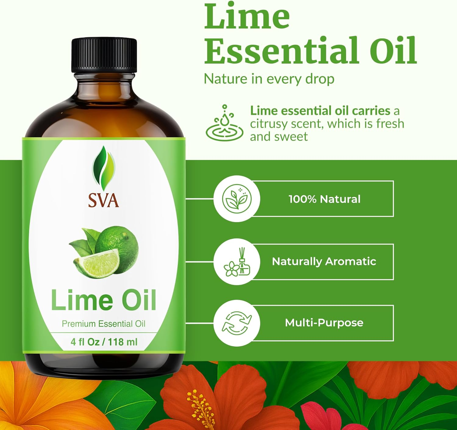 SVA Lime Oil 4 Fl Oz &ndash; 100% Natural Steam Distilled Essential Oil with Dropper &ndash; for Diffuser, Hair, Skin, Soap & Candle Making image number 5