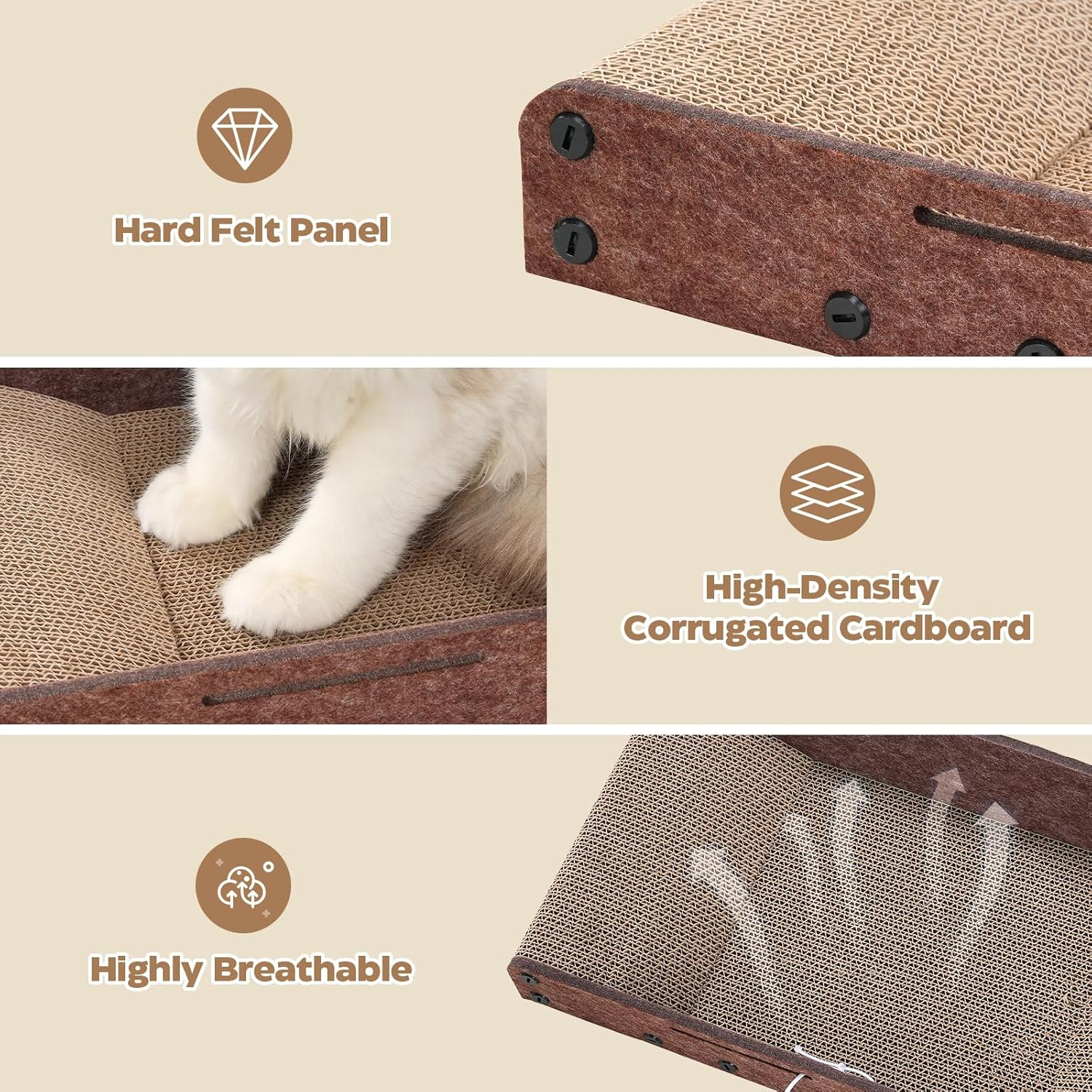 Avont Cat Scratcher Set, 3 Pcs Cardboard Cat Scratchers for Indoor Cats Durable Corrugated Cardboard Scratch Board Bed Lounge Box Toys for Kittens, Furniture Protector for Couch image number 4
