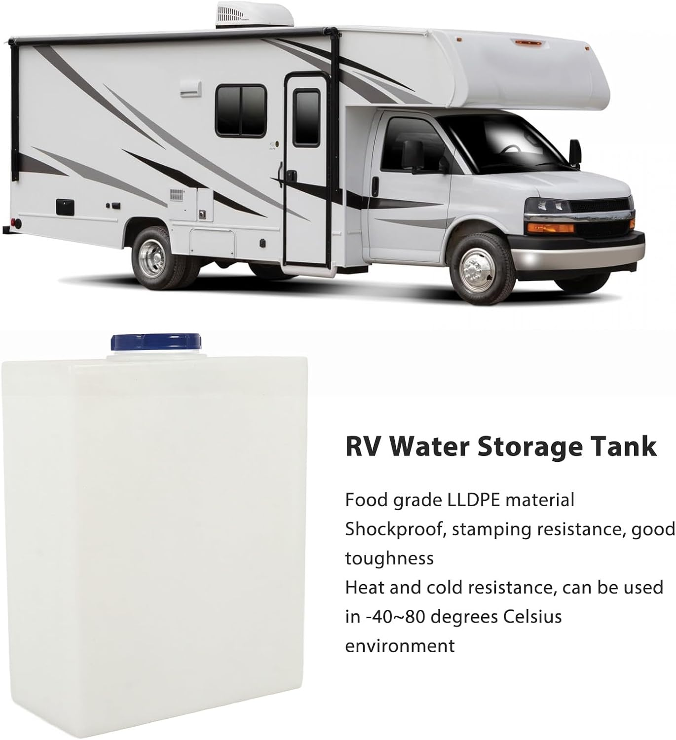 RV Water Tank, RV Fresh Water Tank 10 Gallon for Drinking and Potable Water, 19.7X15.7X7.9In Heat Cold Resistant Food Grade LLDPE Water Storage Tank for Trailers Boats Yachts image number 6
